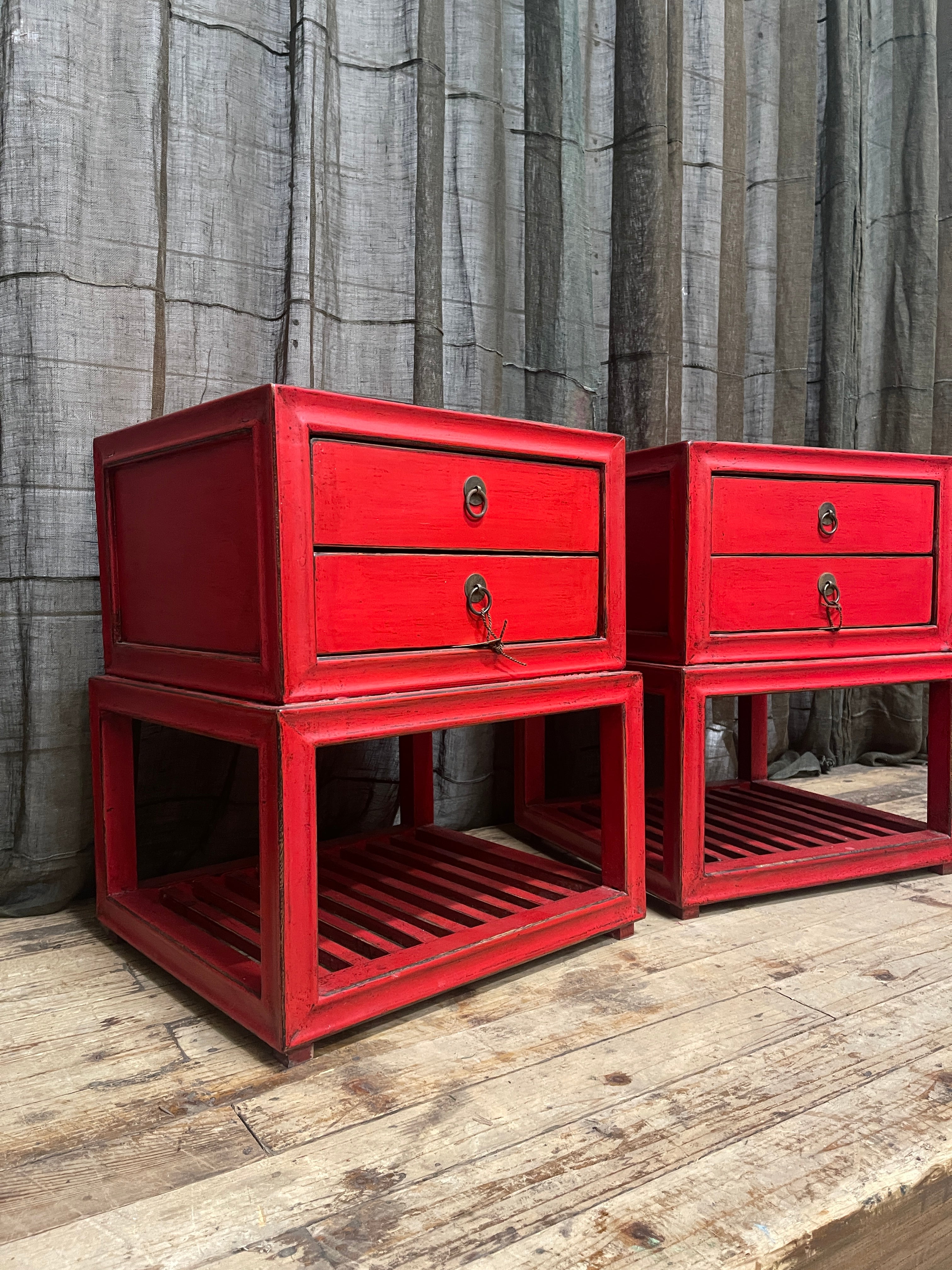 Contemporary Chinese Red Lacquered Side Cabinet