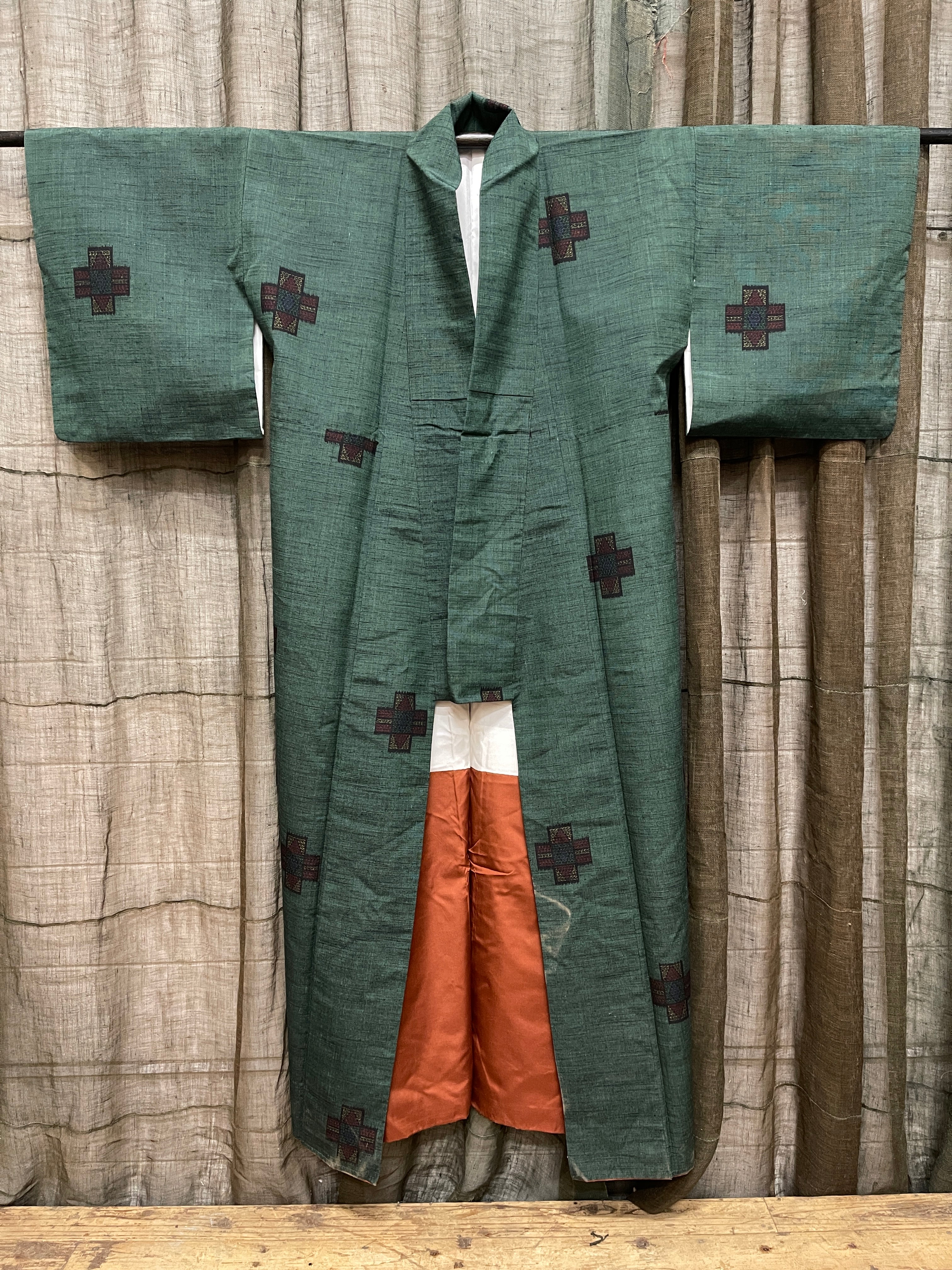 Vintage Japanese Tsumugi Silk Kimono | moss green