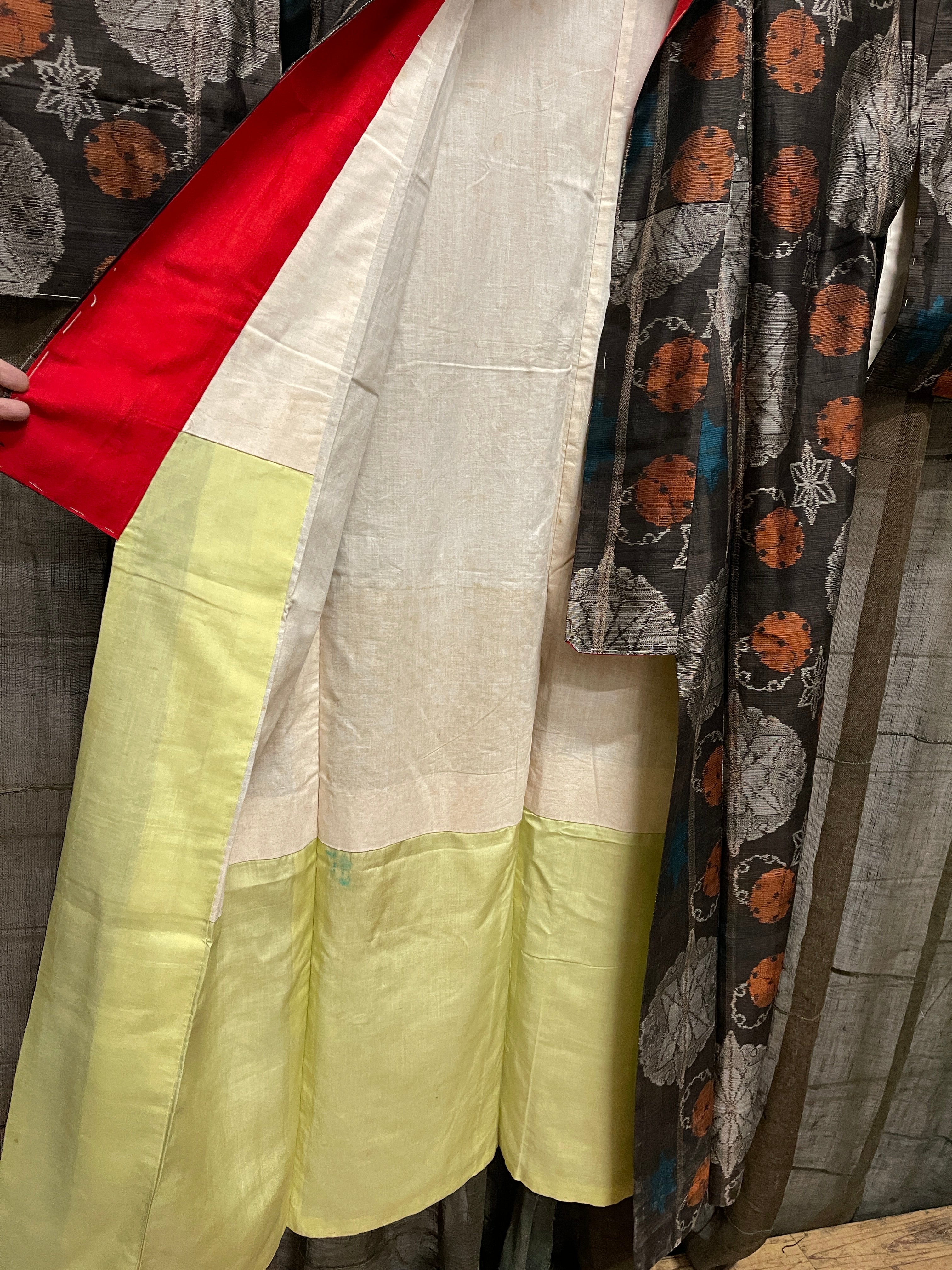 Vintage Japanese Tsumugi Silk Kimono | Geometric Pattern