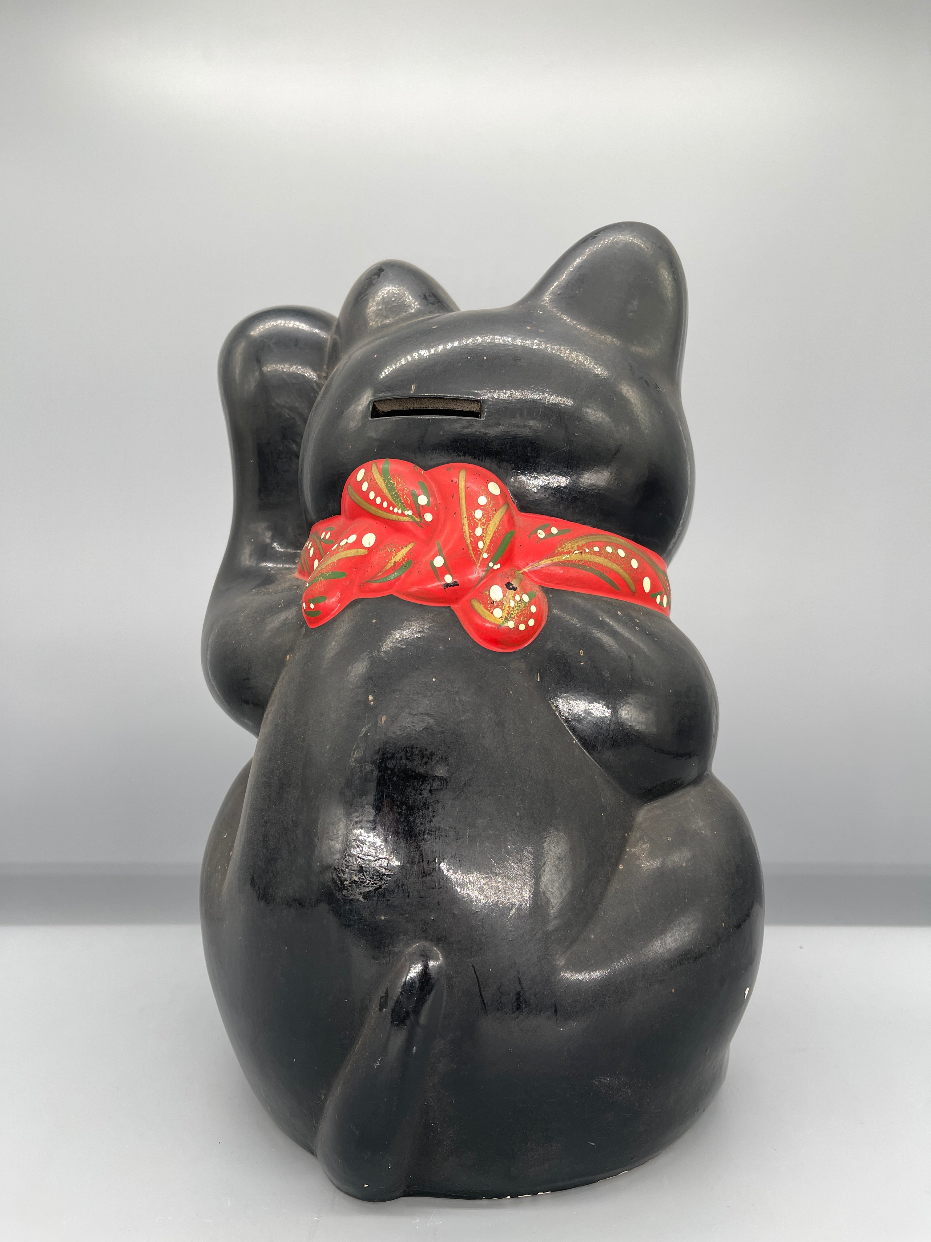 Vintage Japanese Black Ceramic Maneki Neko | c.1970 - ON HOLD