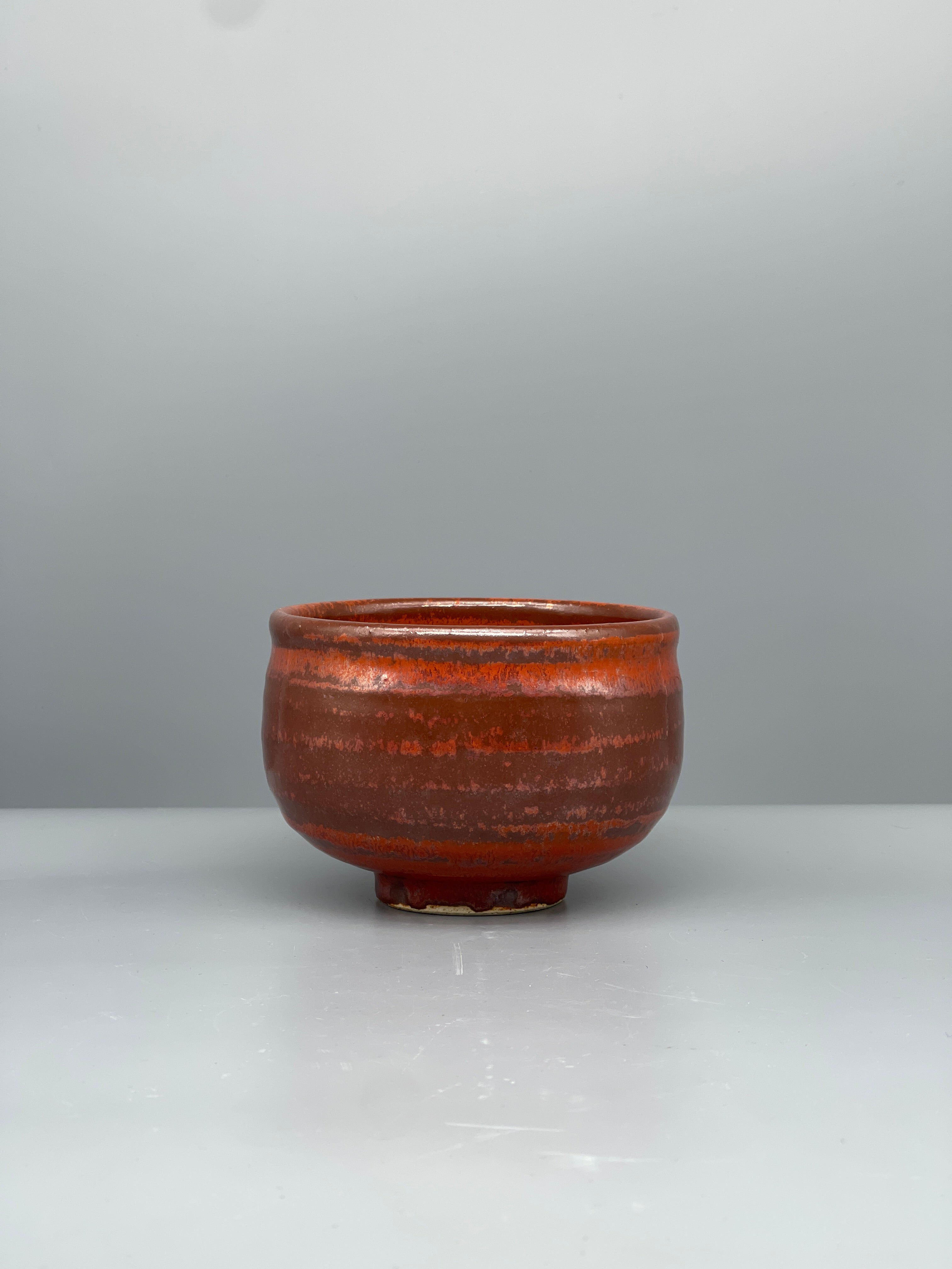 Vintage Japanese Chawan Tea Bowl - Stoneware, Orange Striped Glaze