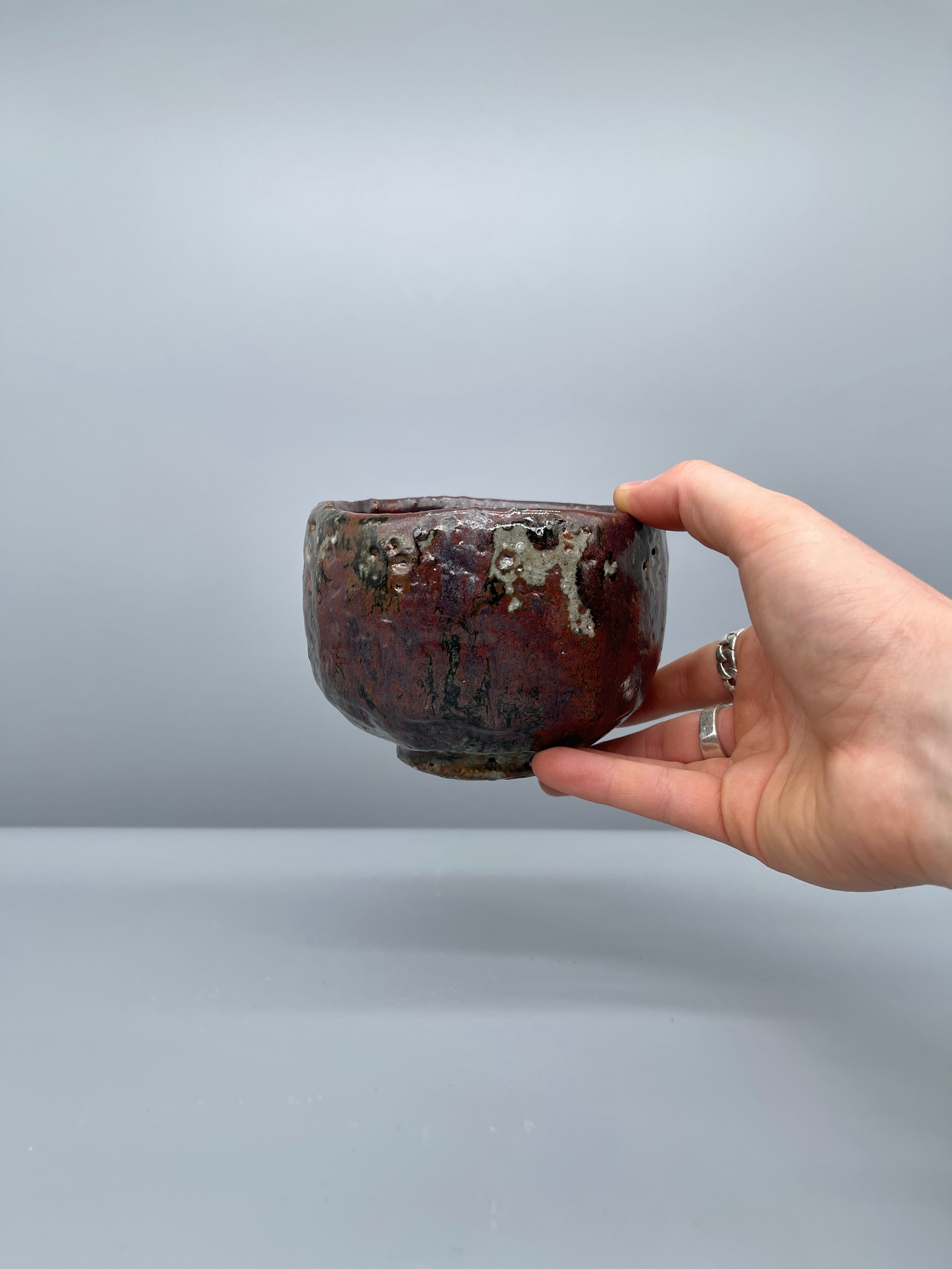 Vintage Japanese Chawan Tea Bowl, Dark Red Glaze