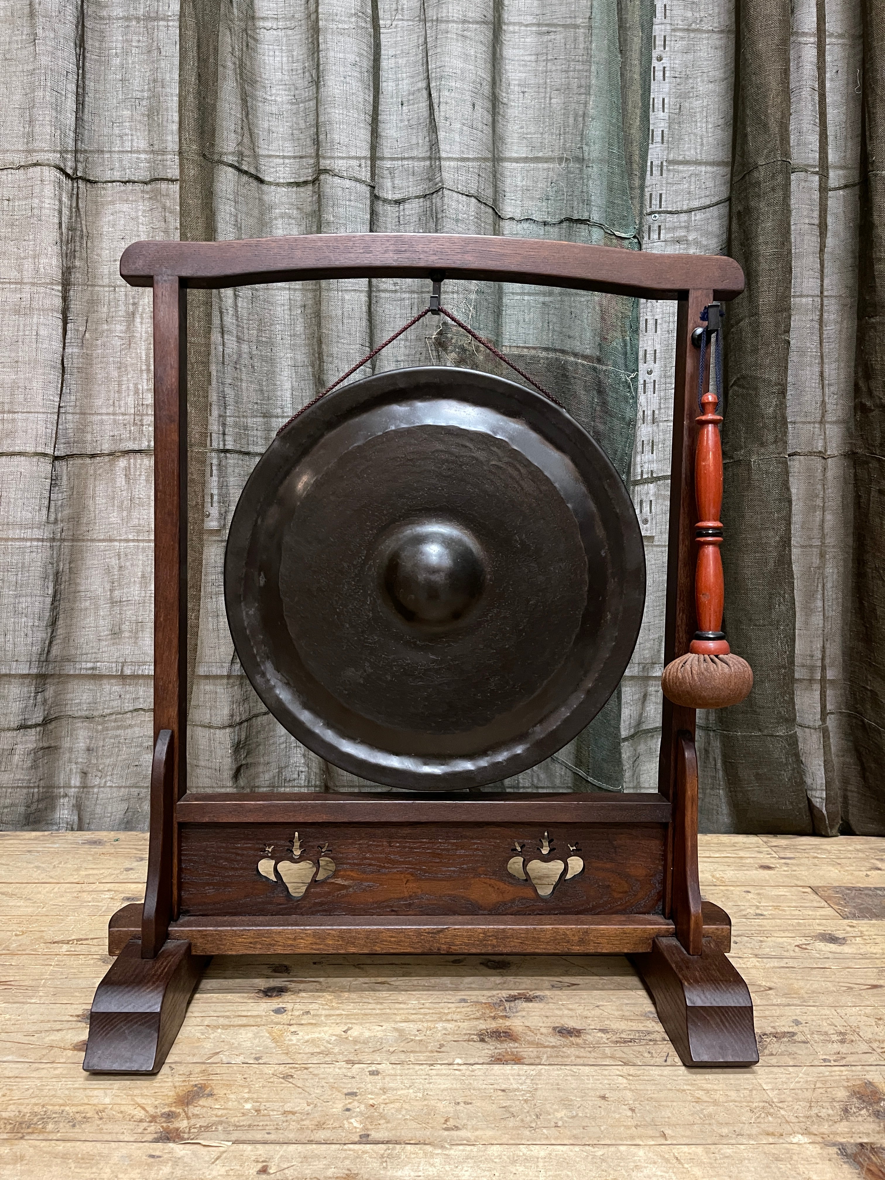 Vintage Japanese Temple Gong With Stand