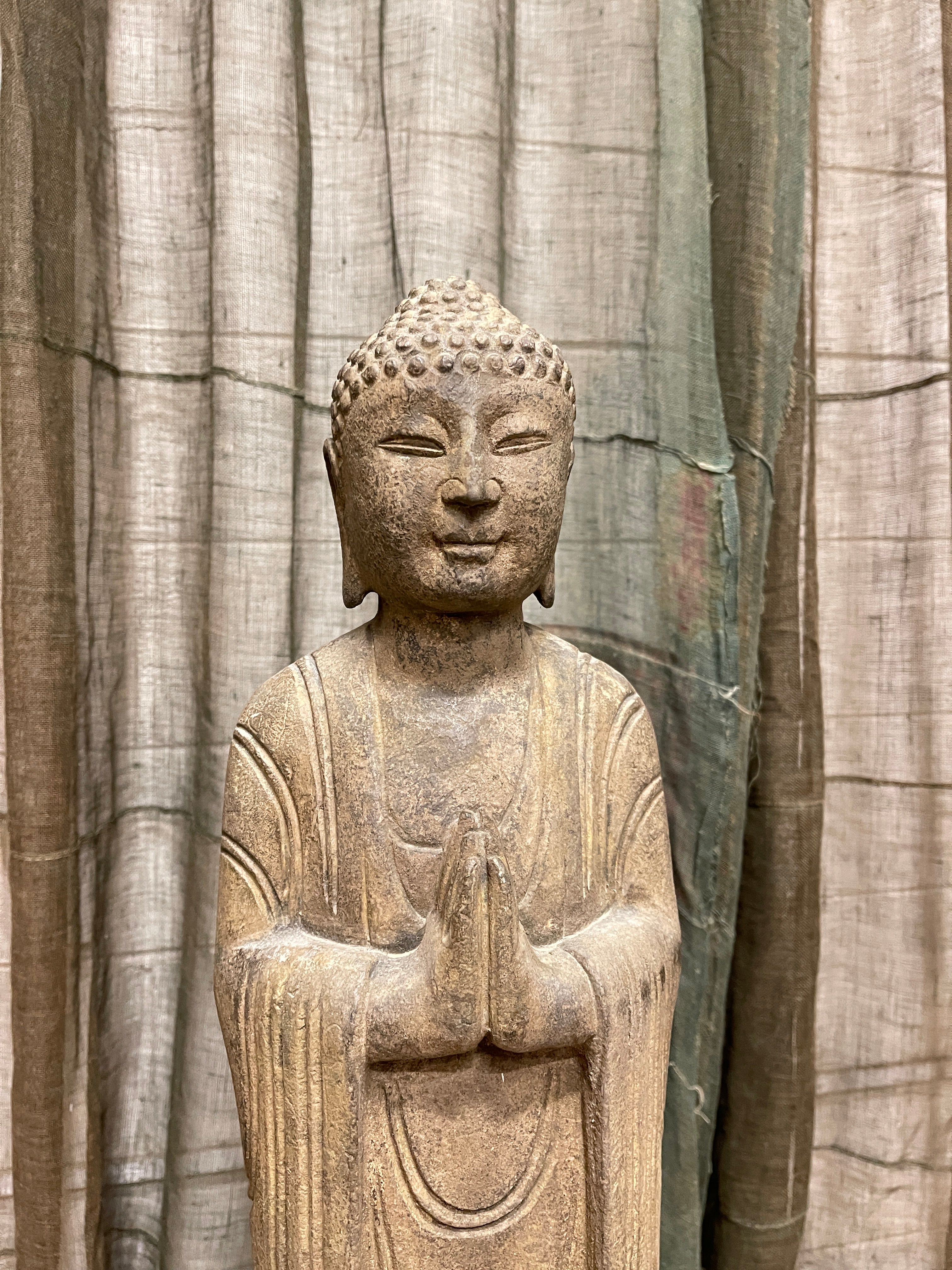 Chinese Standing Stone Buddha Statue, Namaskara Mudra