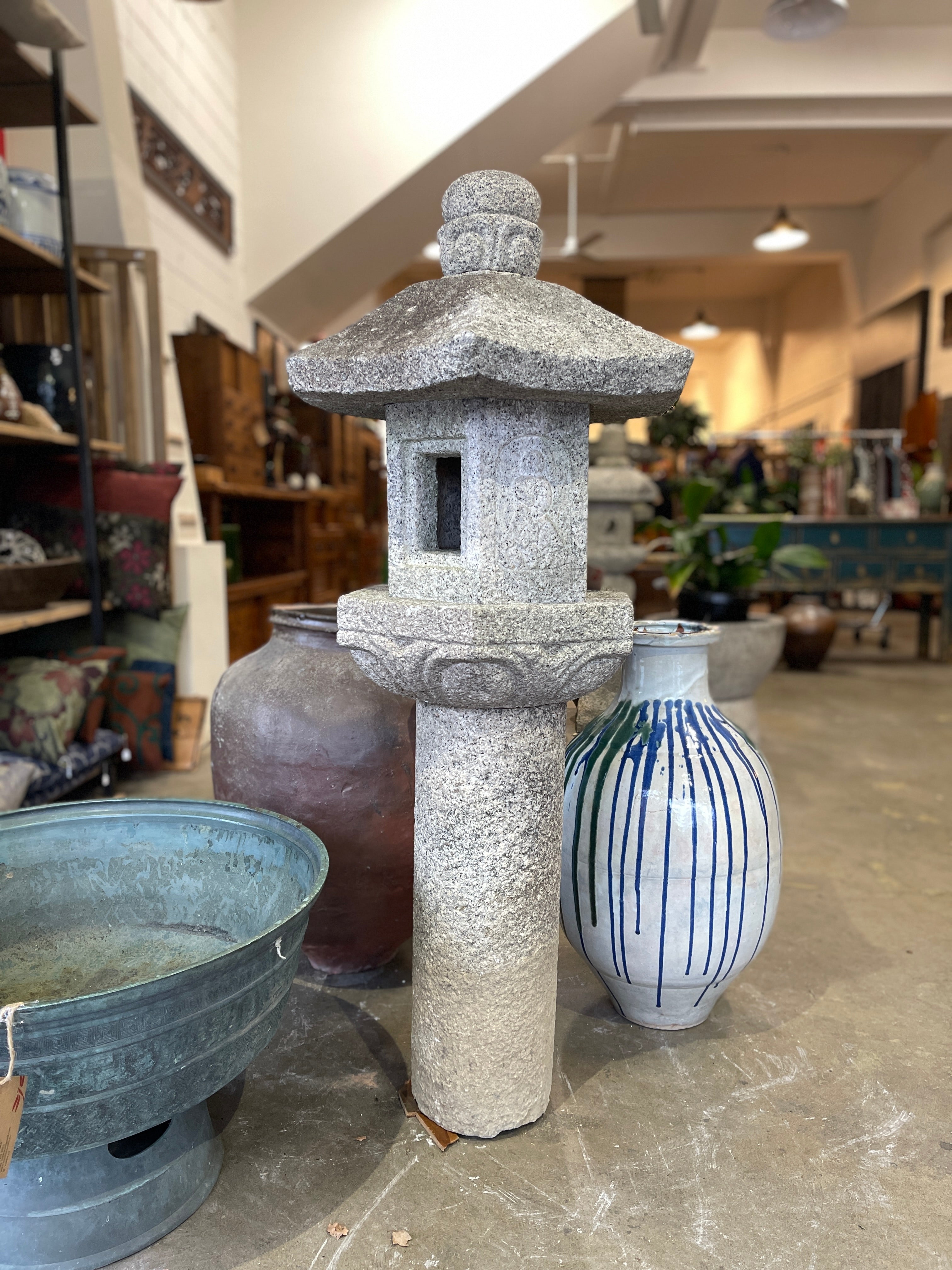 Japanese Oribe Style Stone Garden Lantern - Granite
