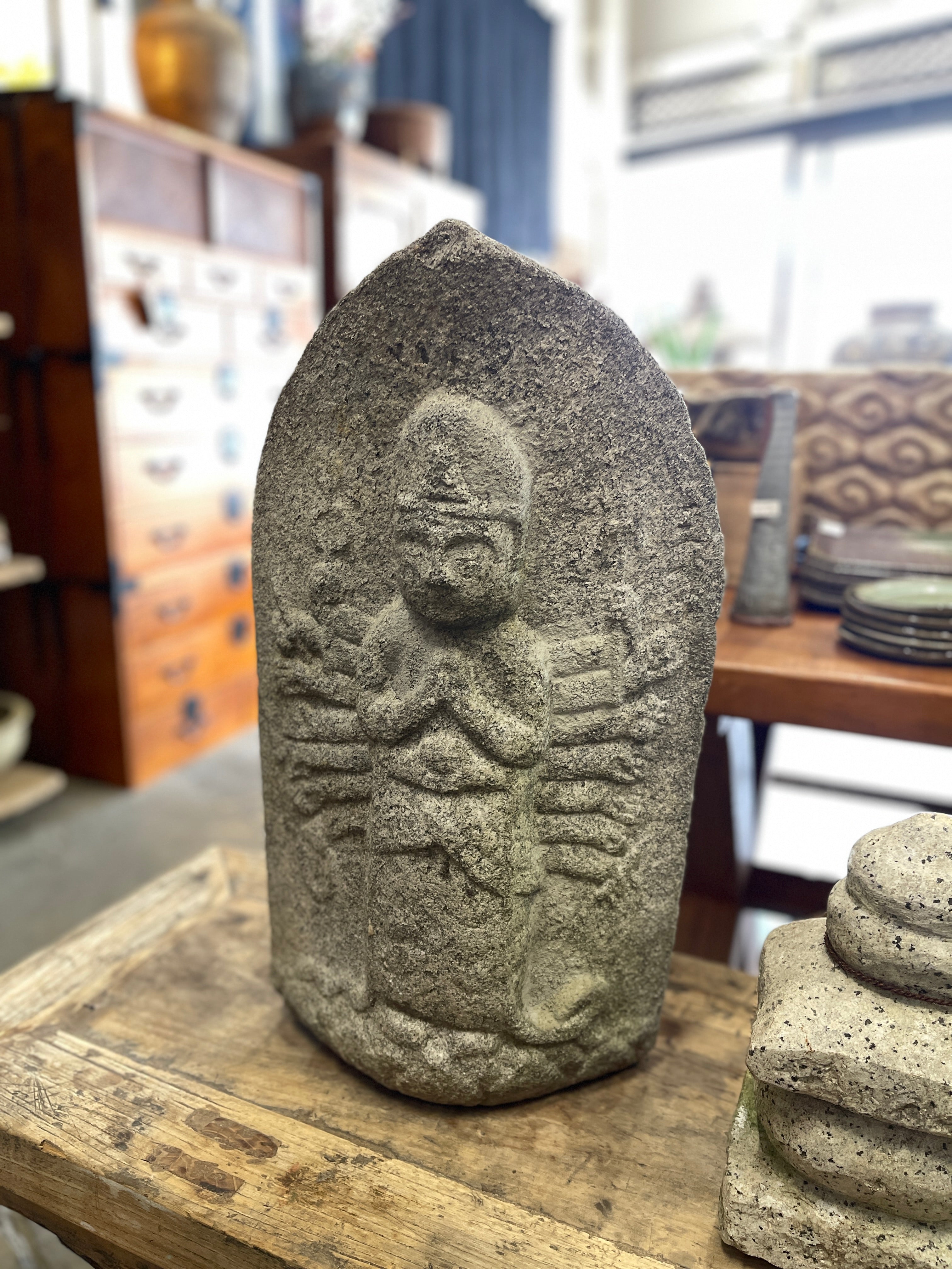 Japanese Stone Carving Statue Of Senju Kannon Bosatsu