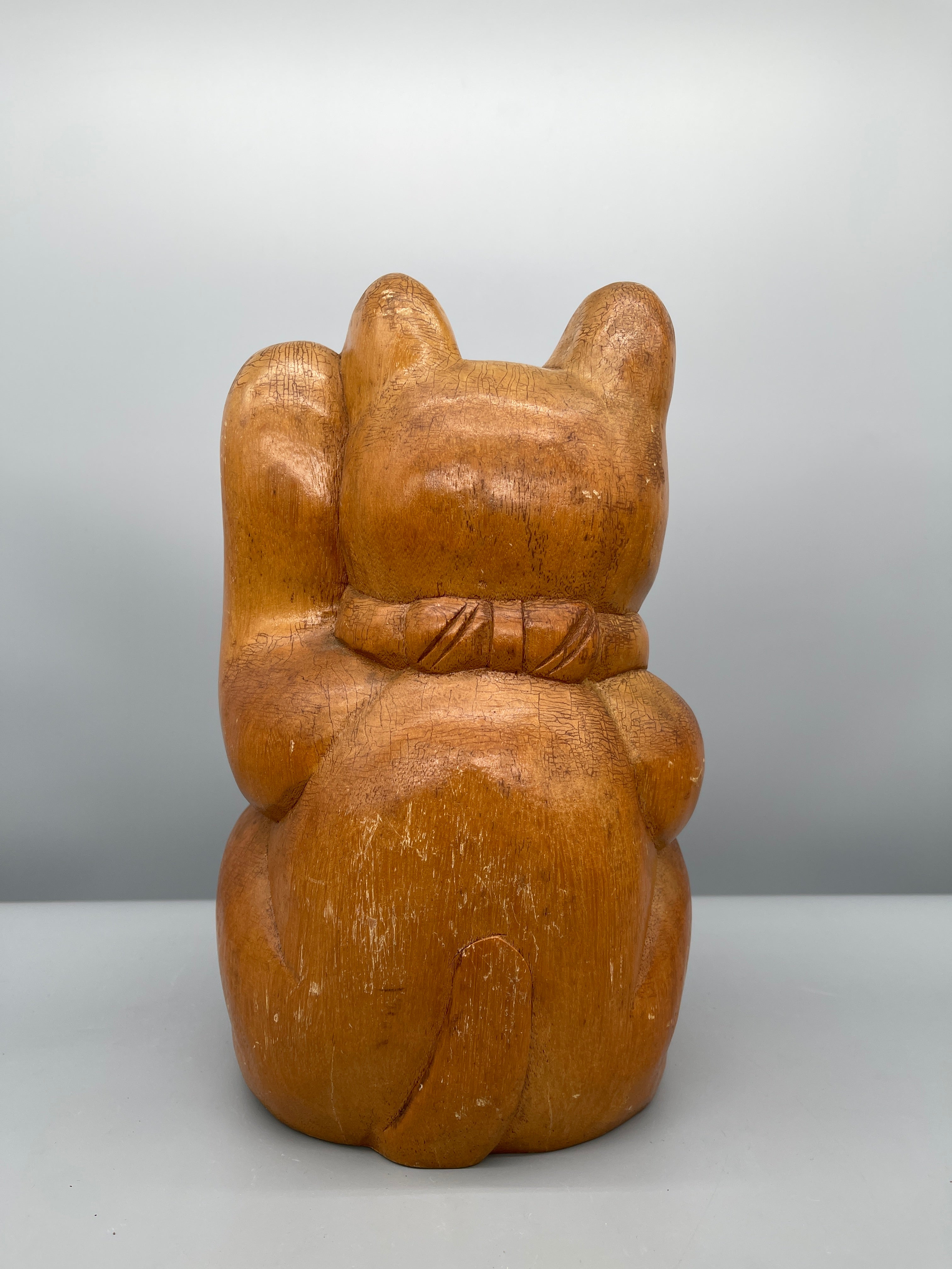 Rare Vintage Japanese Wooden Maneki Neko | c.1970