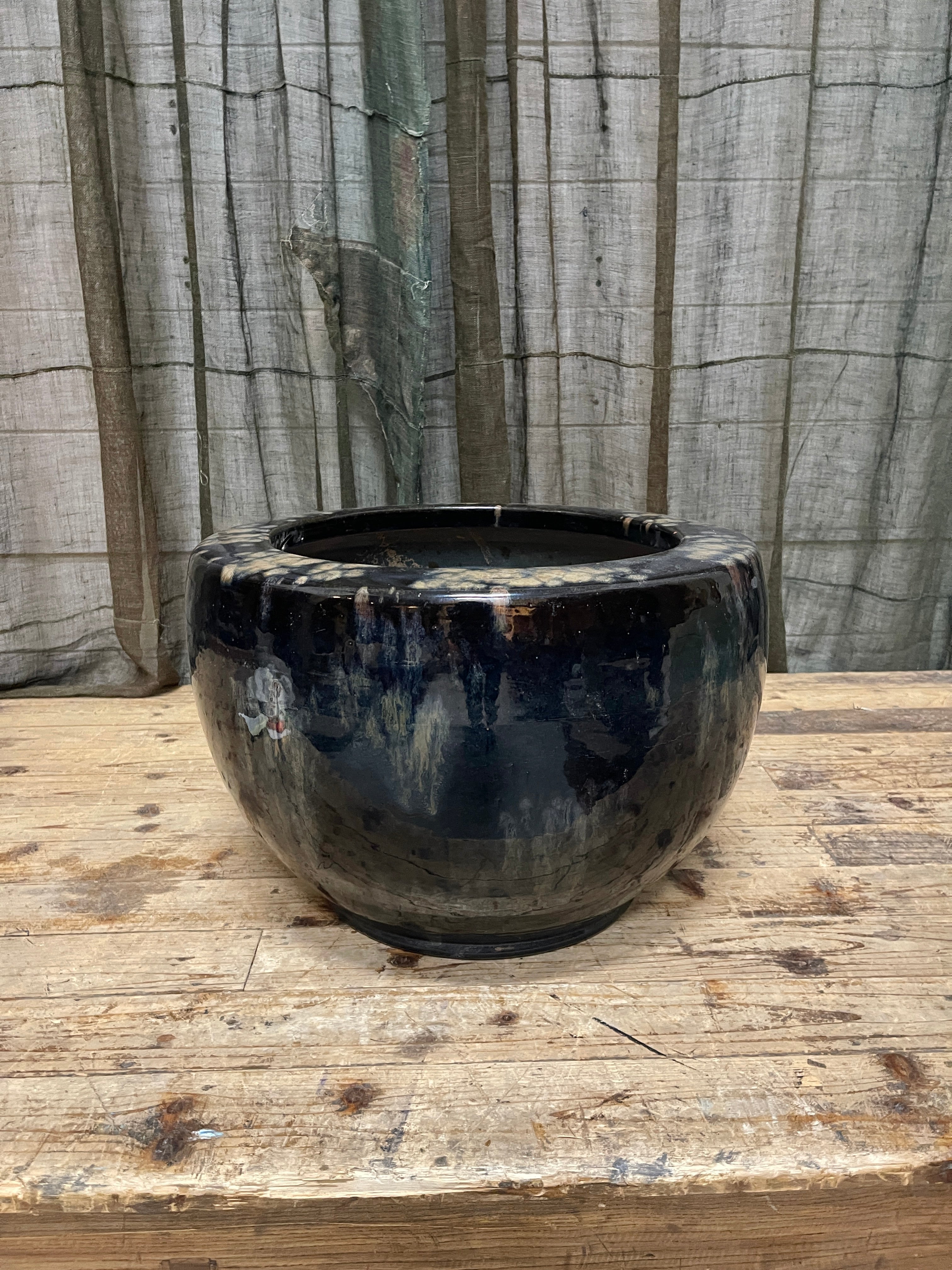 Large Japanese Porcelain Black Hibachi | c.1950
