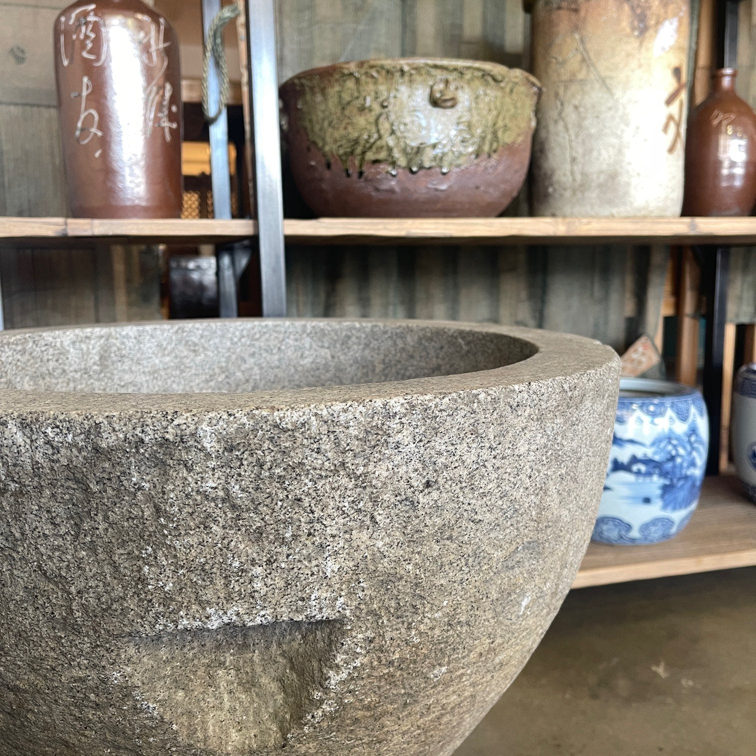 Vintage Japanese Chozubachi, Stone Water Basin with Stand