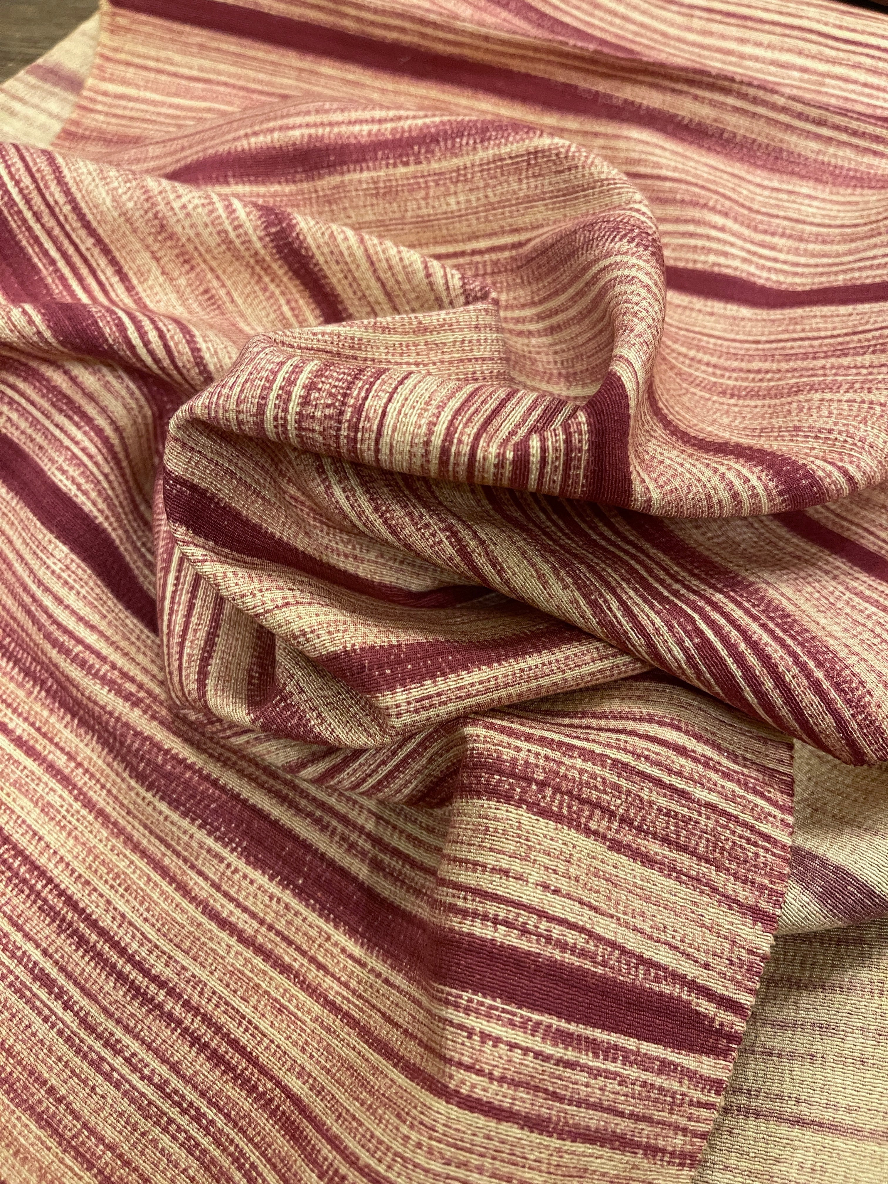 Japanese Silk Fabric, Maroon & Peach Linear Pattern