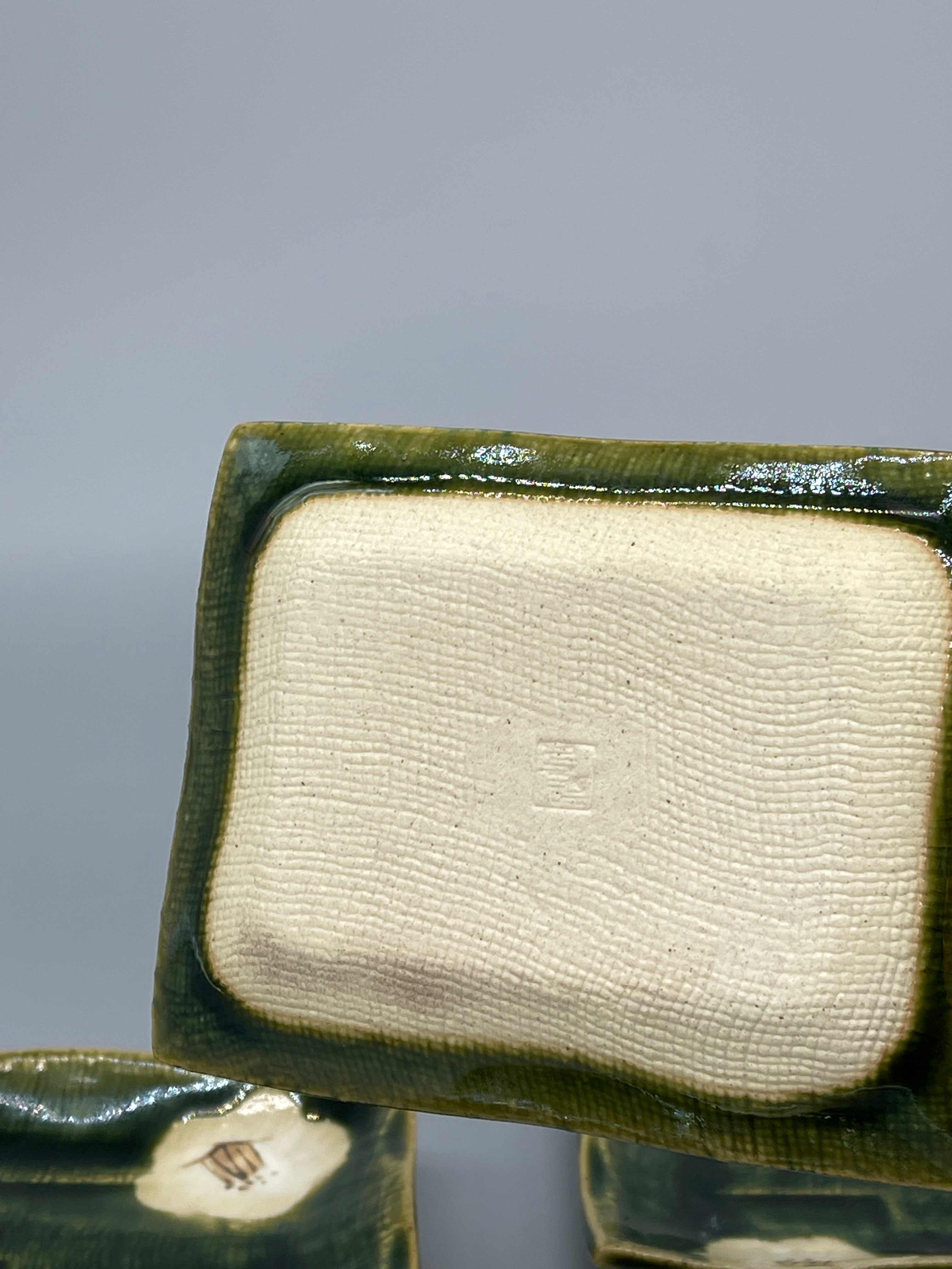 Set of Six Vintage Japanese Side Plates, Oribe Glaze