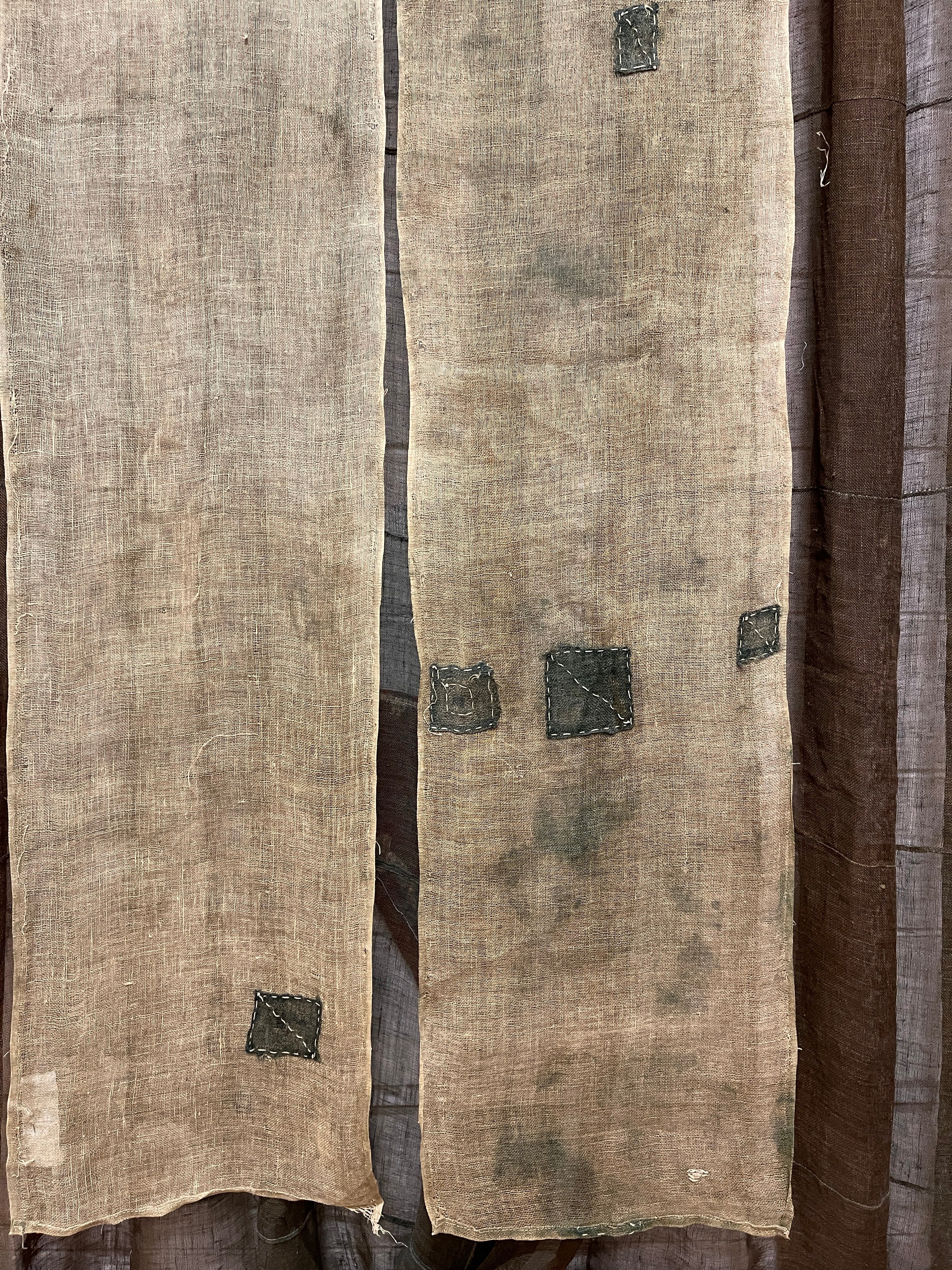 Vintage Japanese Hemp Noren, Panelled Curtain