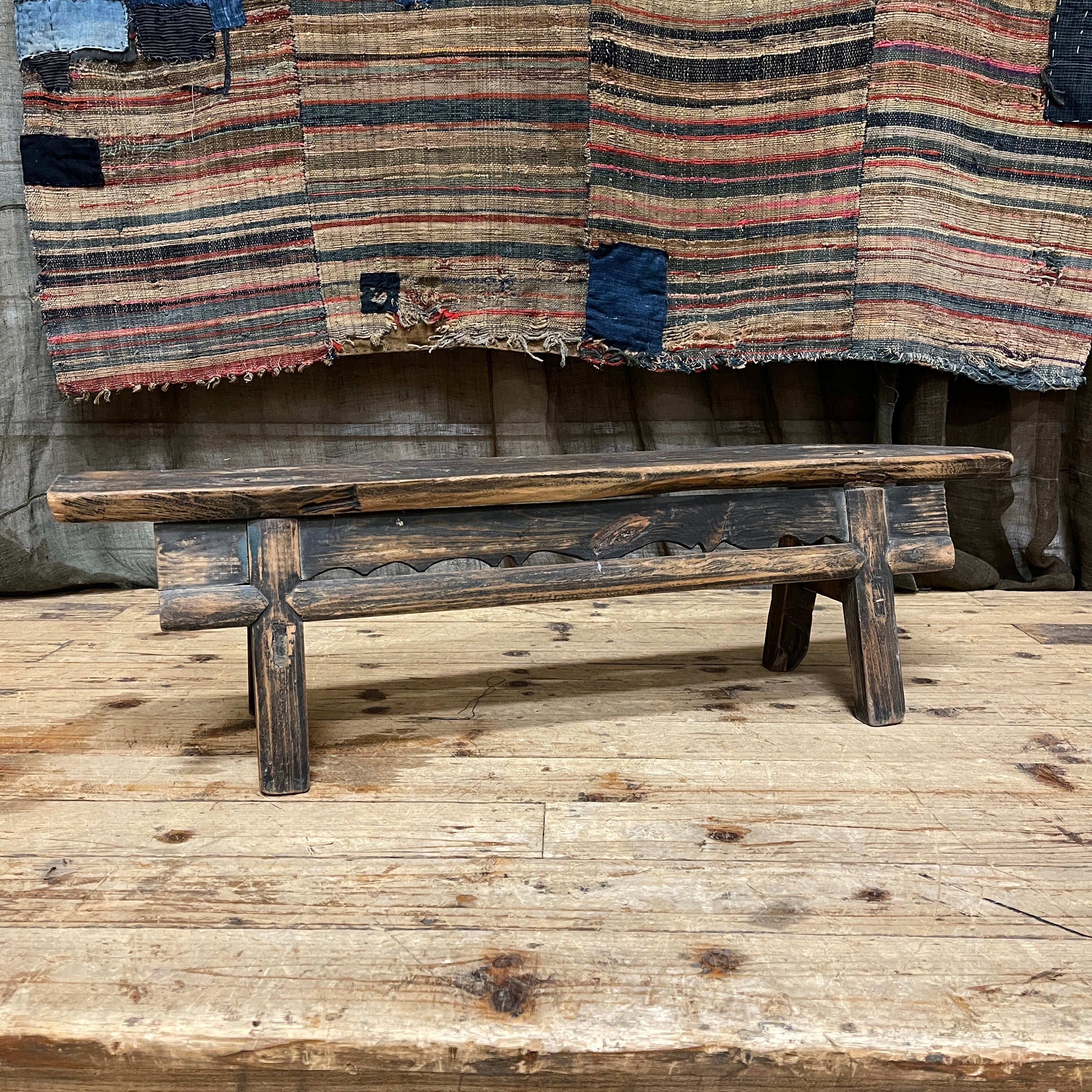 Antique Chinese Provincial Low Elm Stool