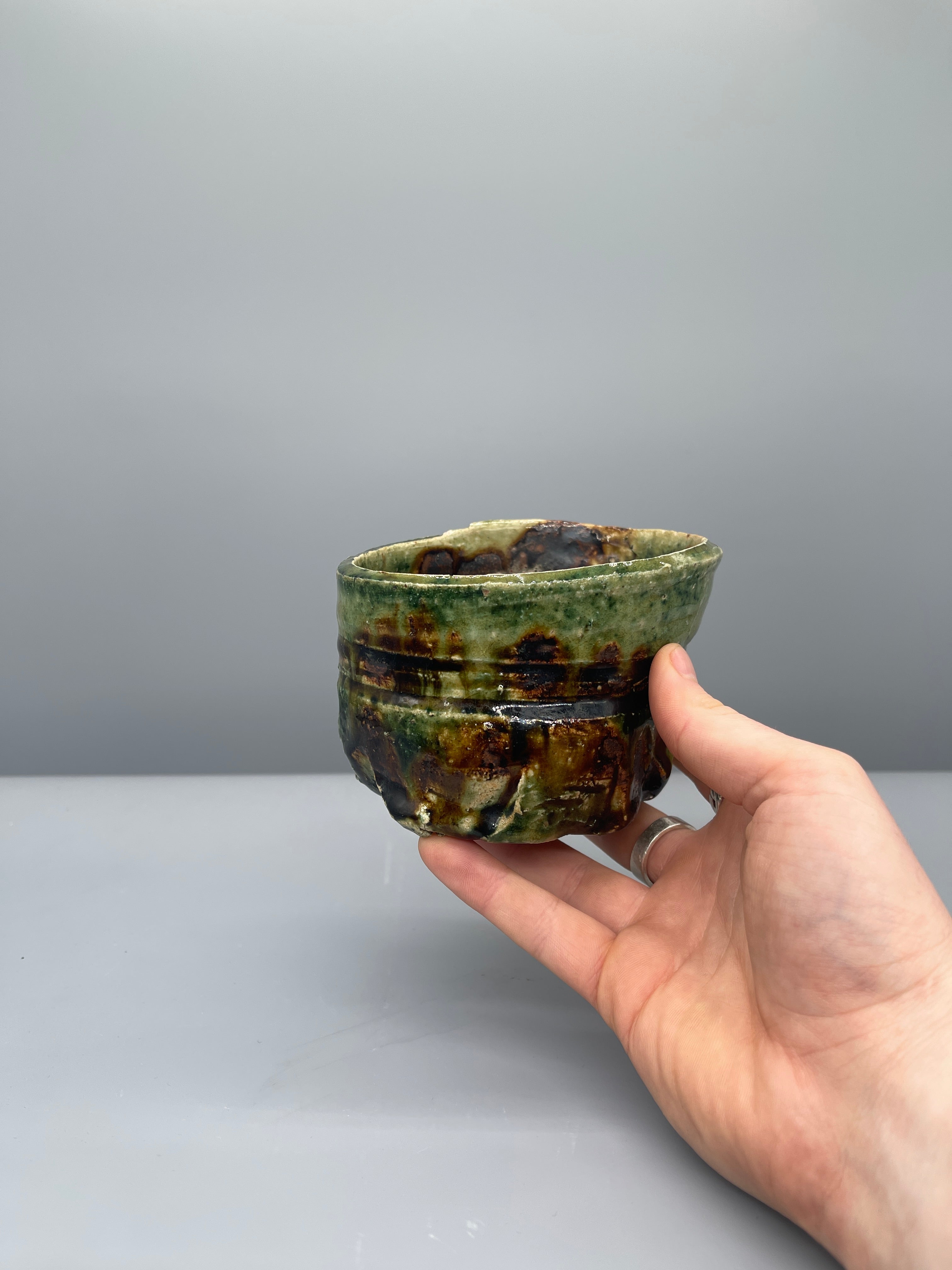 Vintage Japanese Chawan, Tea Bowl - Oribe Glaze