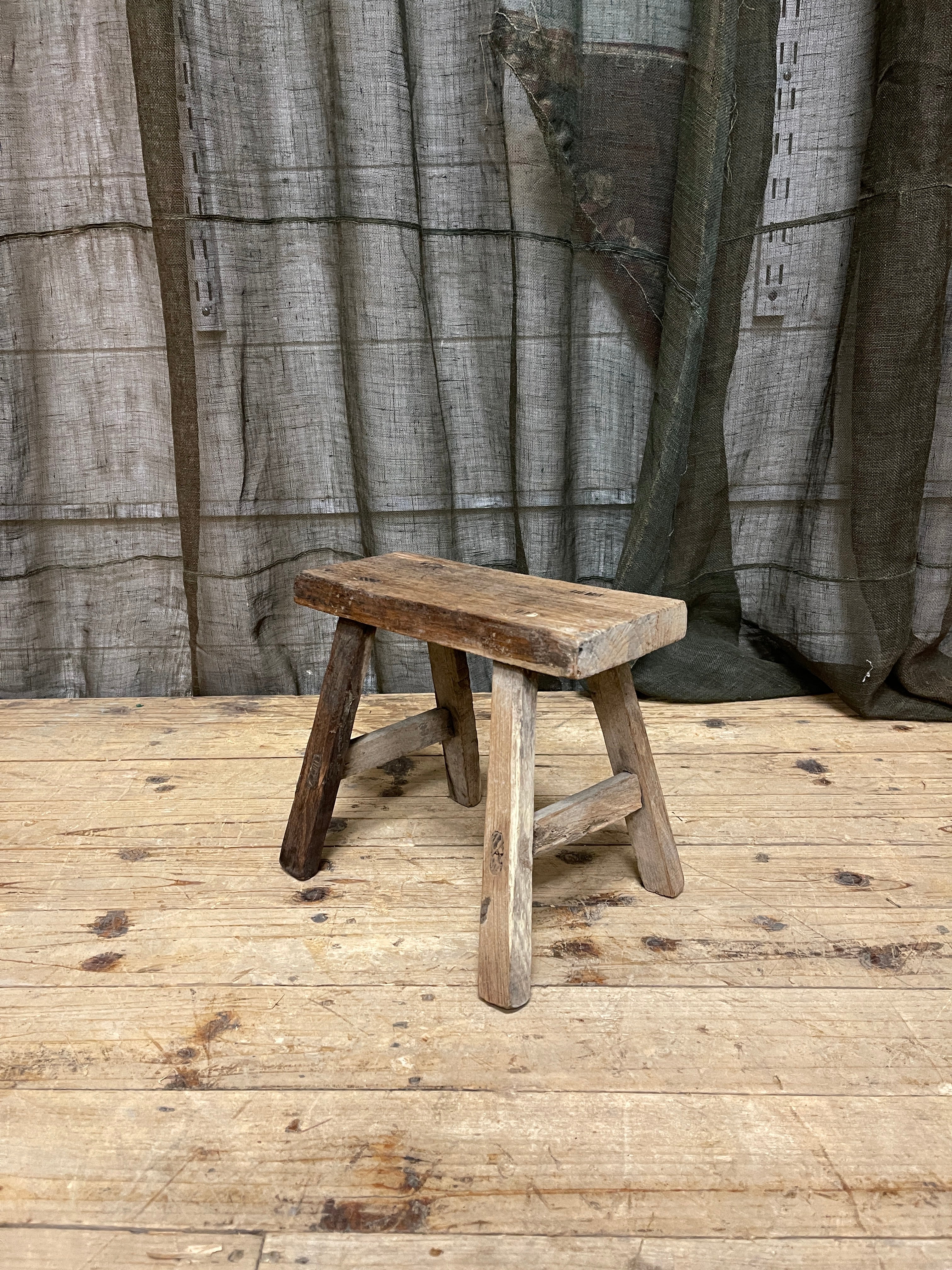 Small Rustic Chinese Stool, Elm