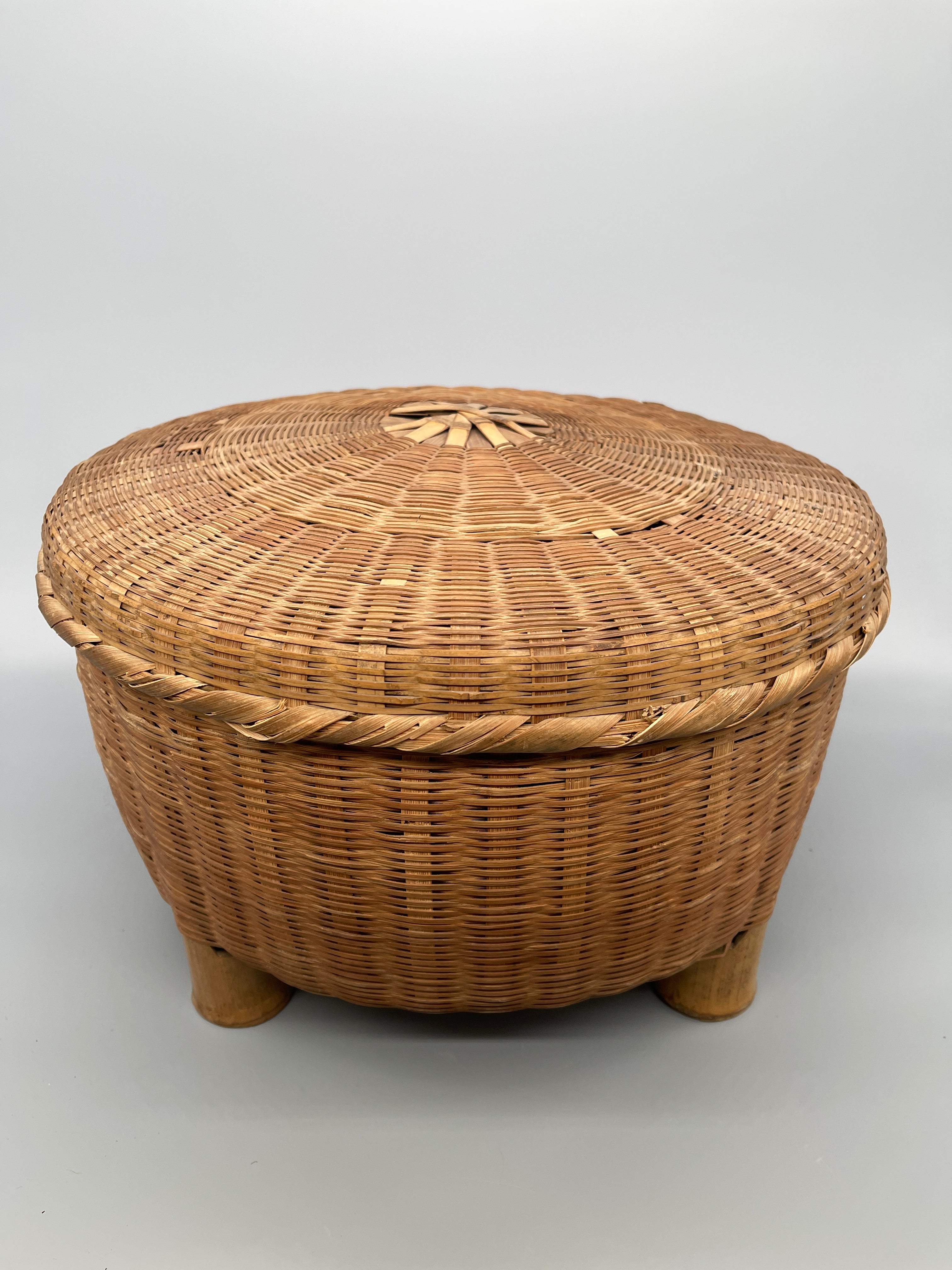 Vintage Japanese Woven Bamboo Lidded Basket