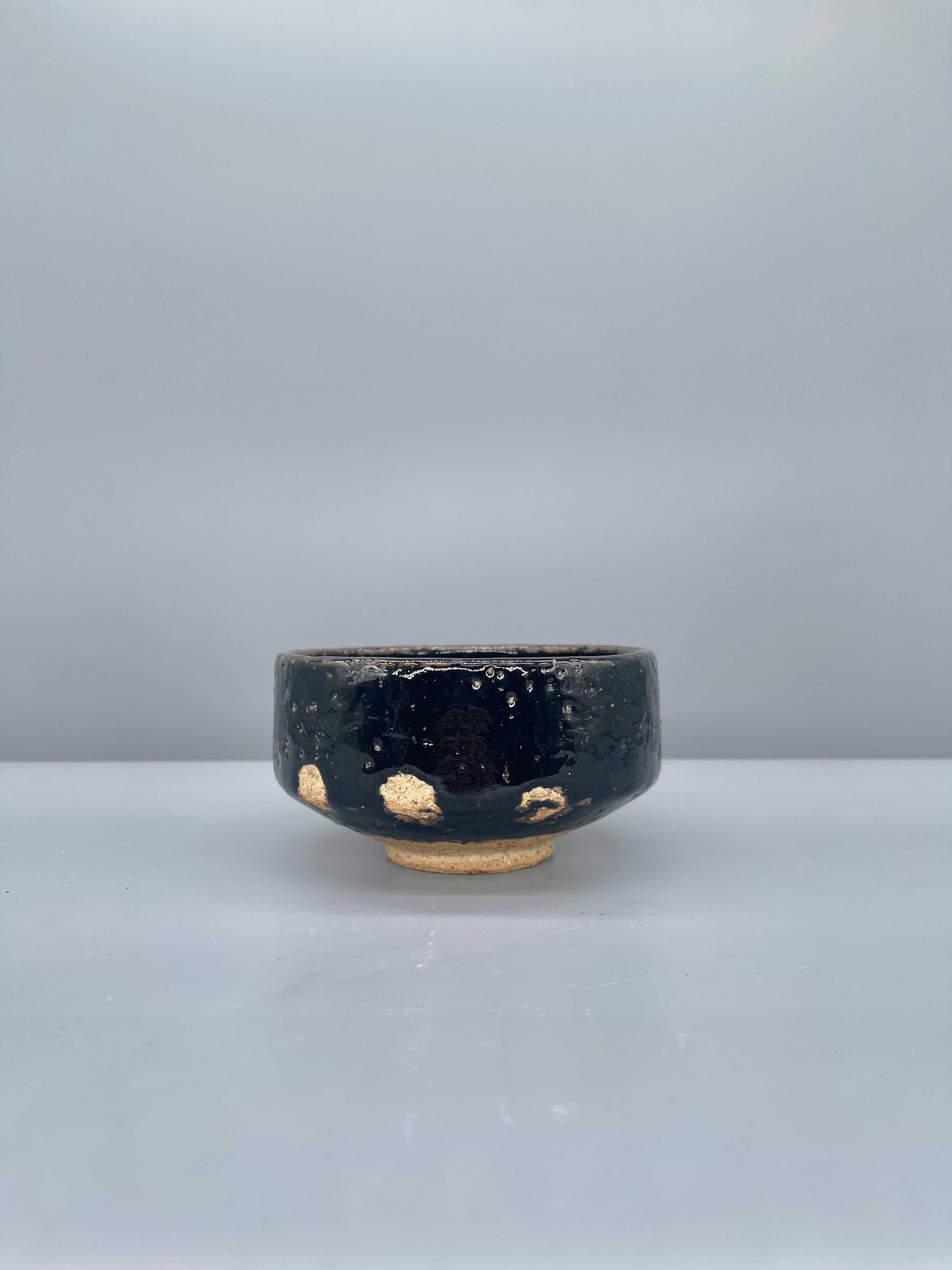 Vintage Japanese Chawan, Tea Bowl - Glossy Black Glaze