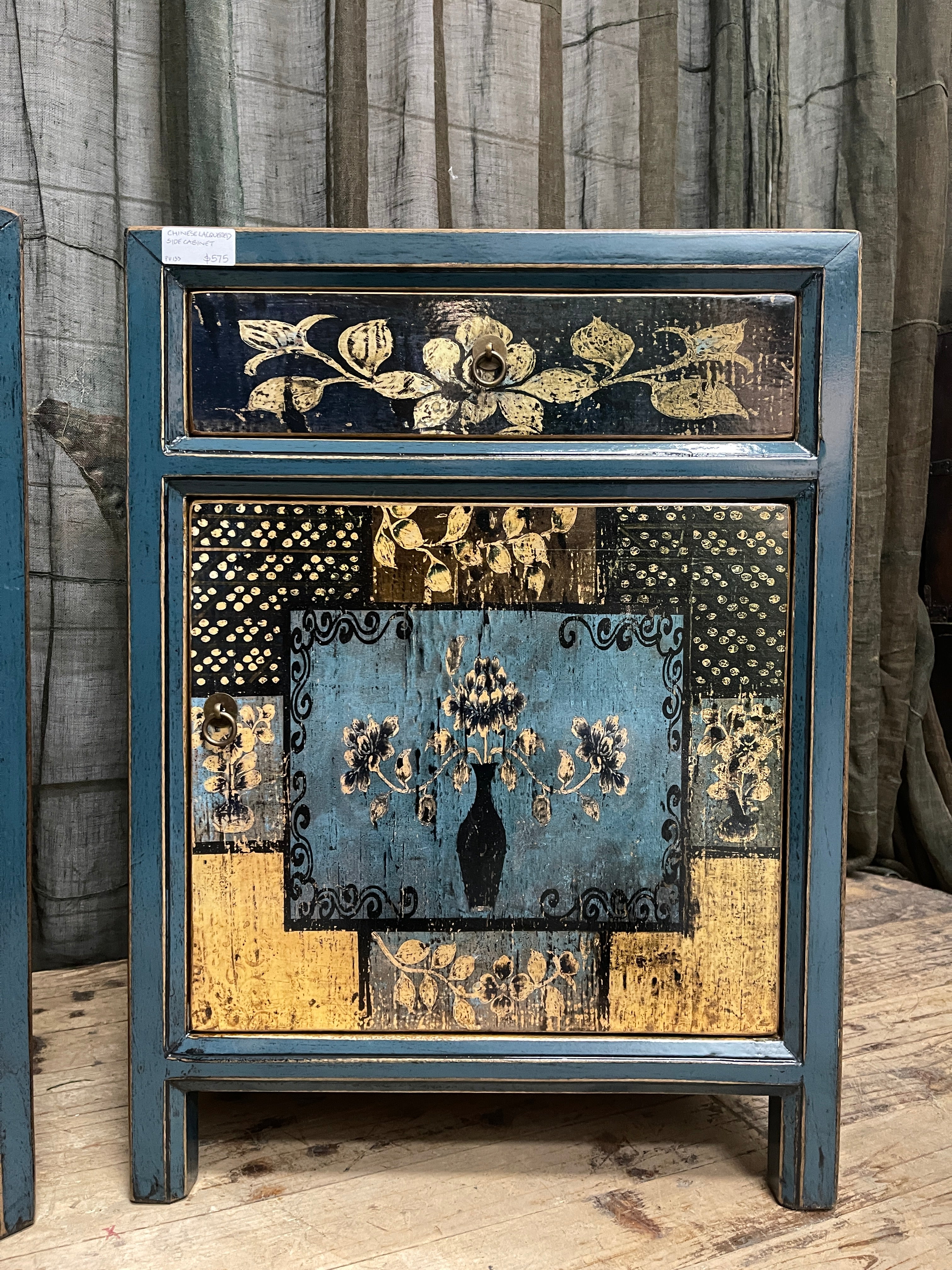 Chinese Blue Lacquered Side Cabinet