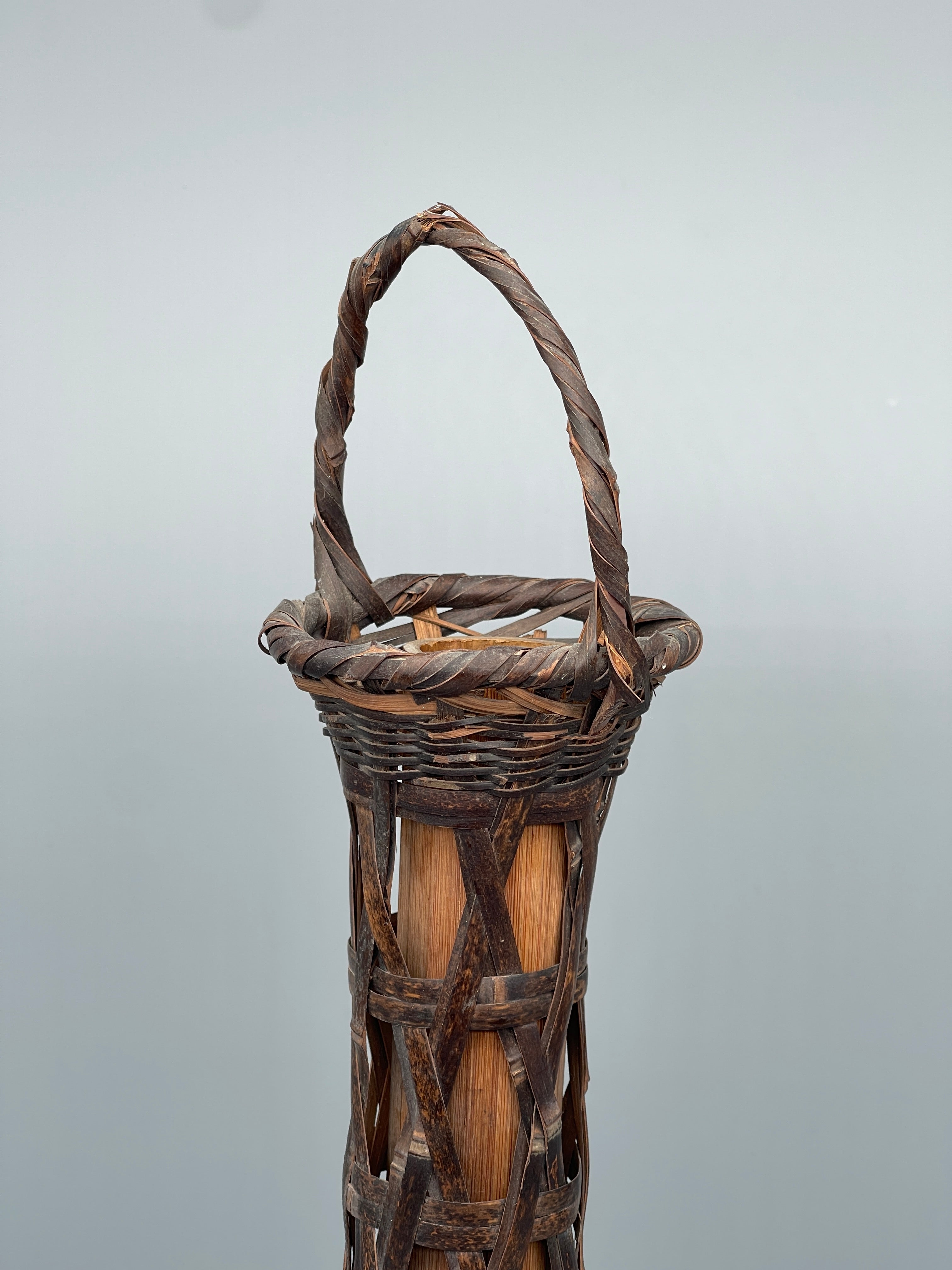 Vintage Japanese Tall Ikebana Basket - Bamboo