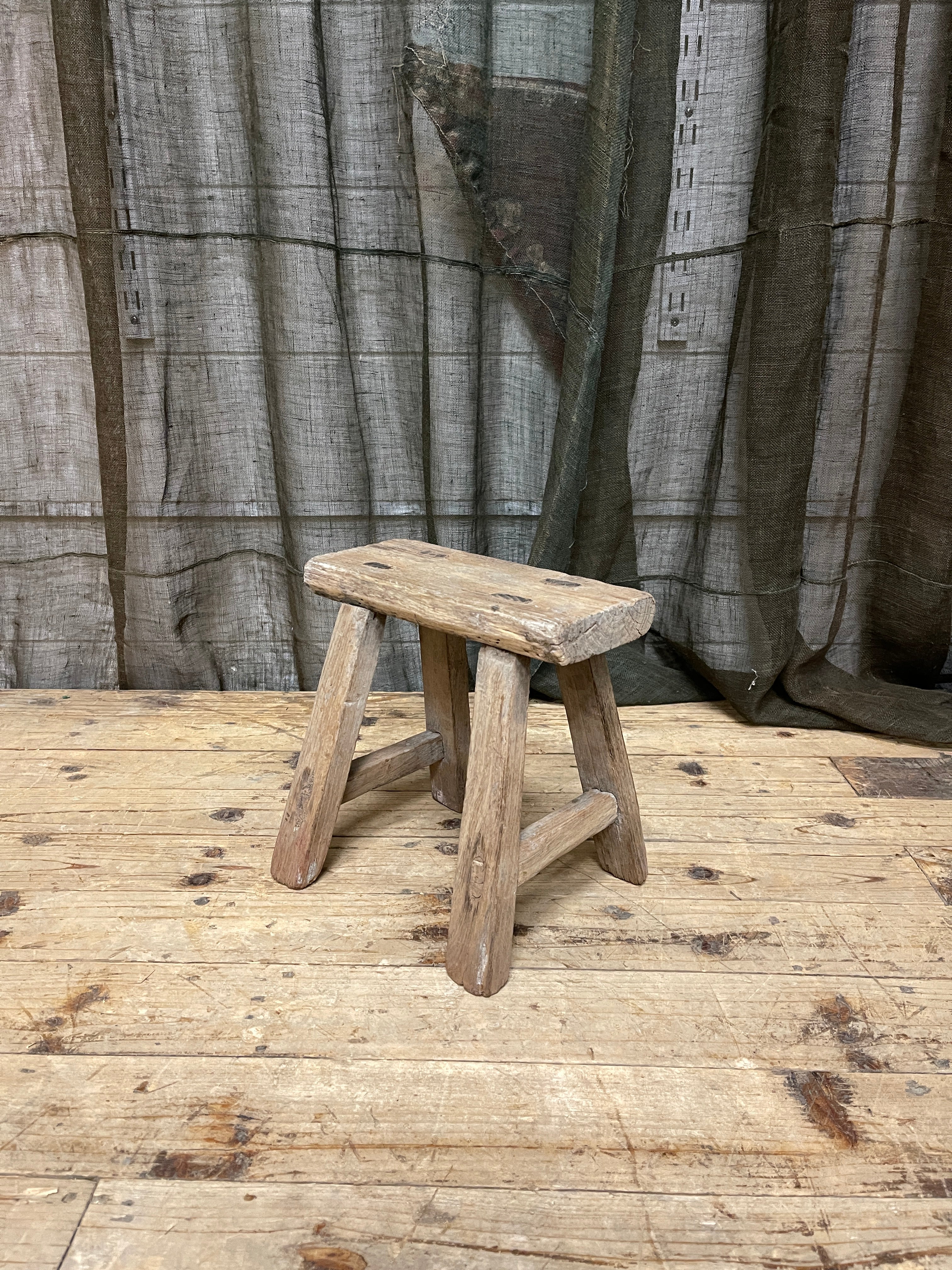 Small Rustic Chinese Stool, Elm