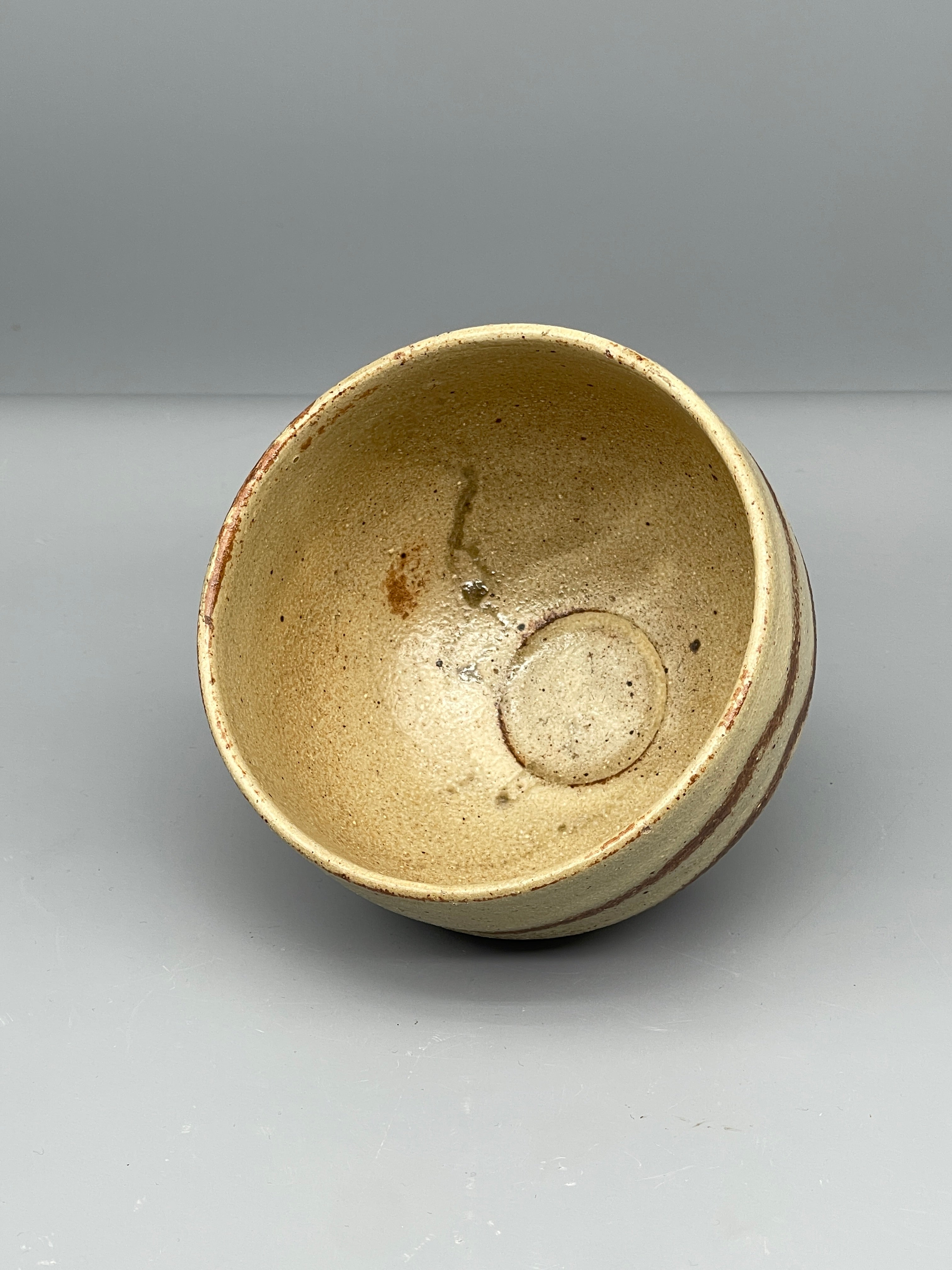 Vintage Japanese Chawan Tea Bowl - Stoneware, Ash Glaze Striping