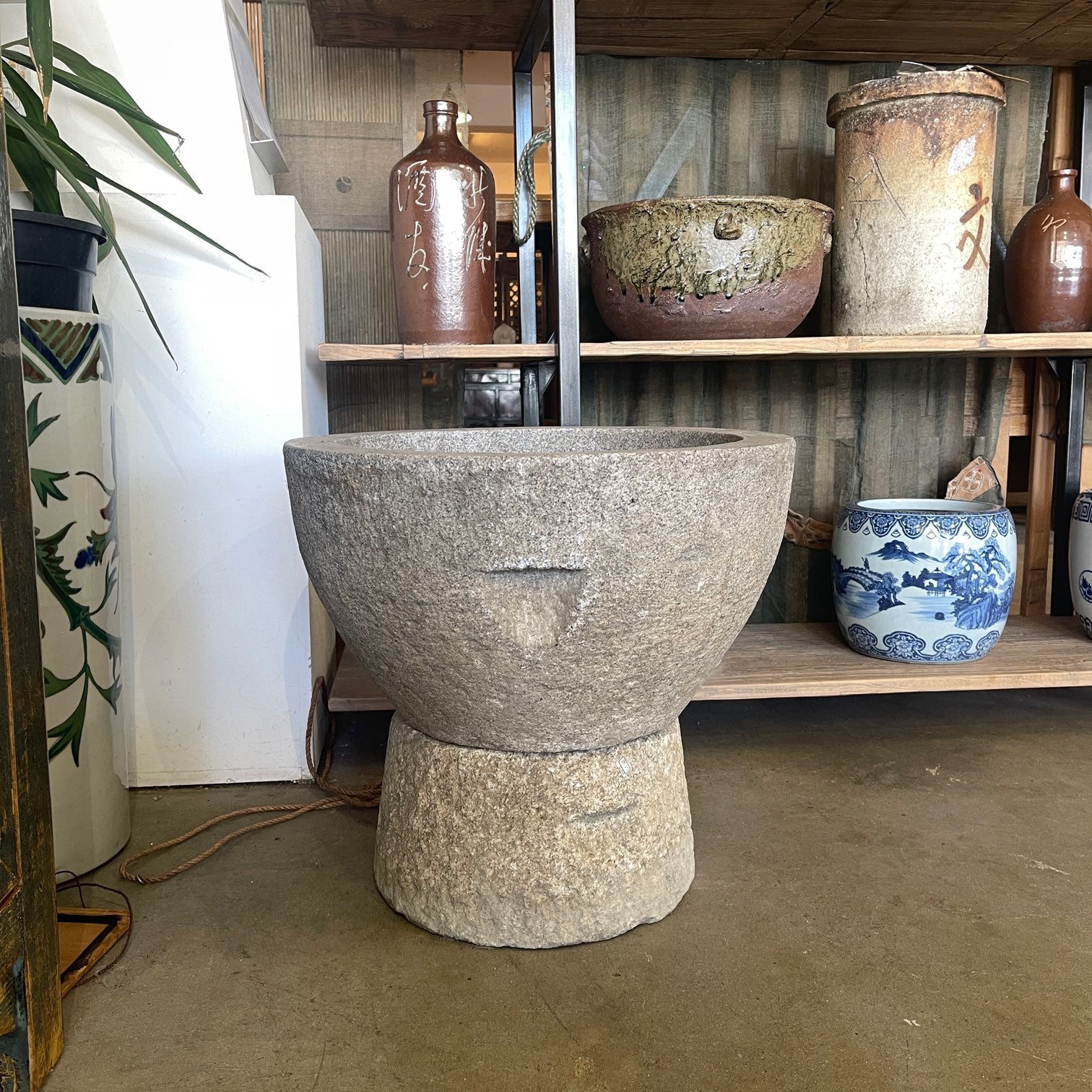 Vintage Japanese Chozubachi, Stone Water Basin with Stand