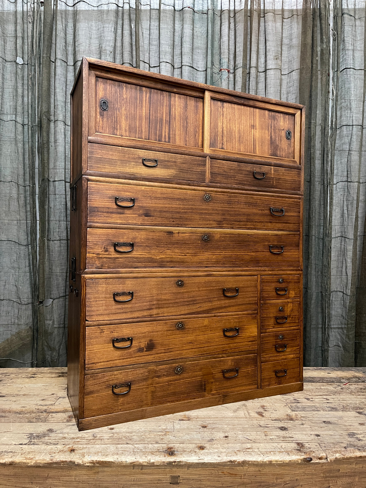 Japanese Three-Piece Kimono Chest of Drawers - Paulownia | Showa