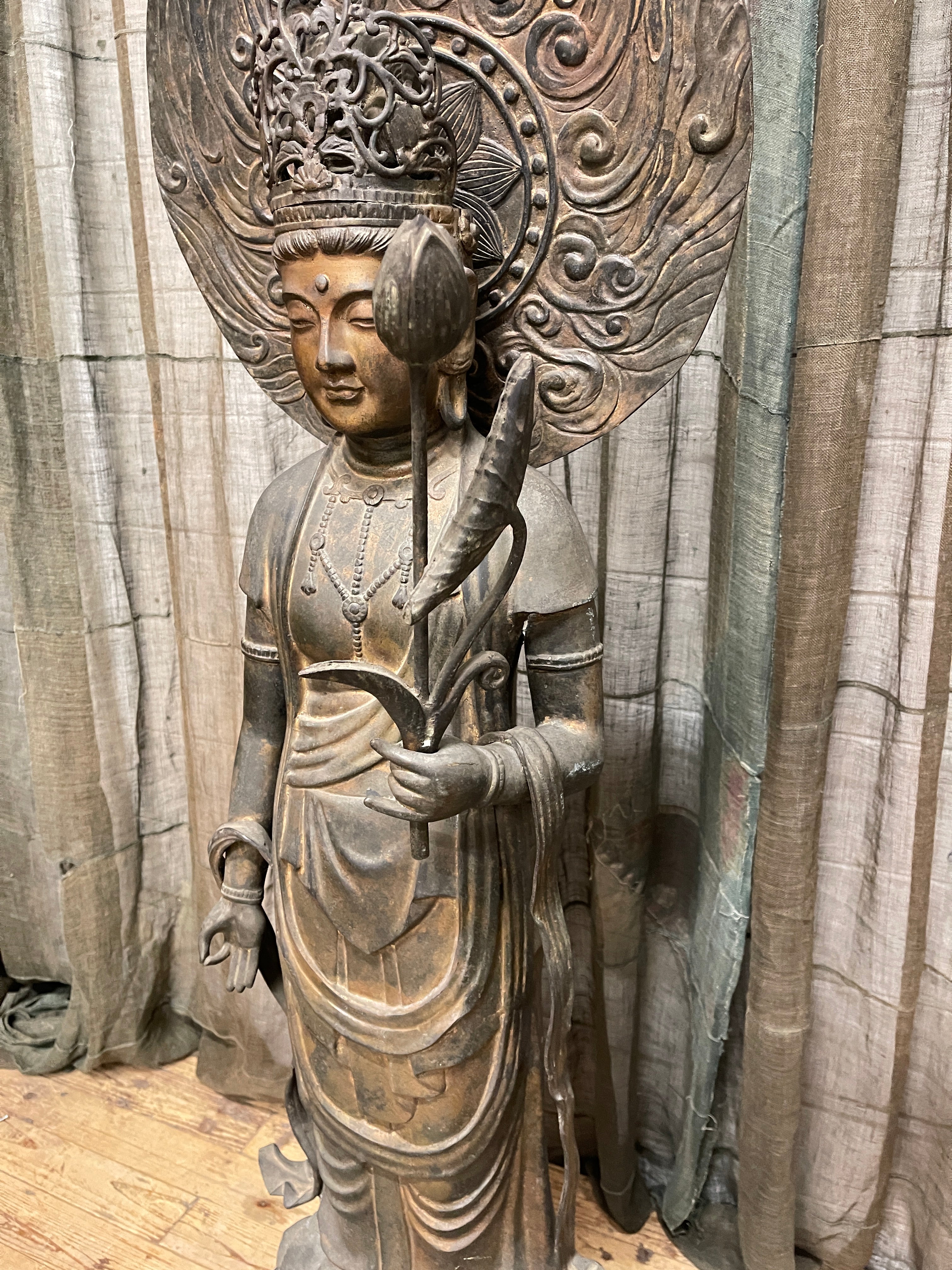 Vintage Japanese Kannon-Bosatsu Statue - Bronze | Mid-Century