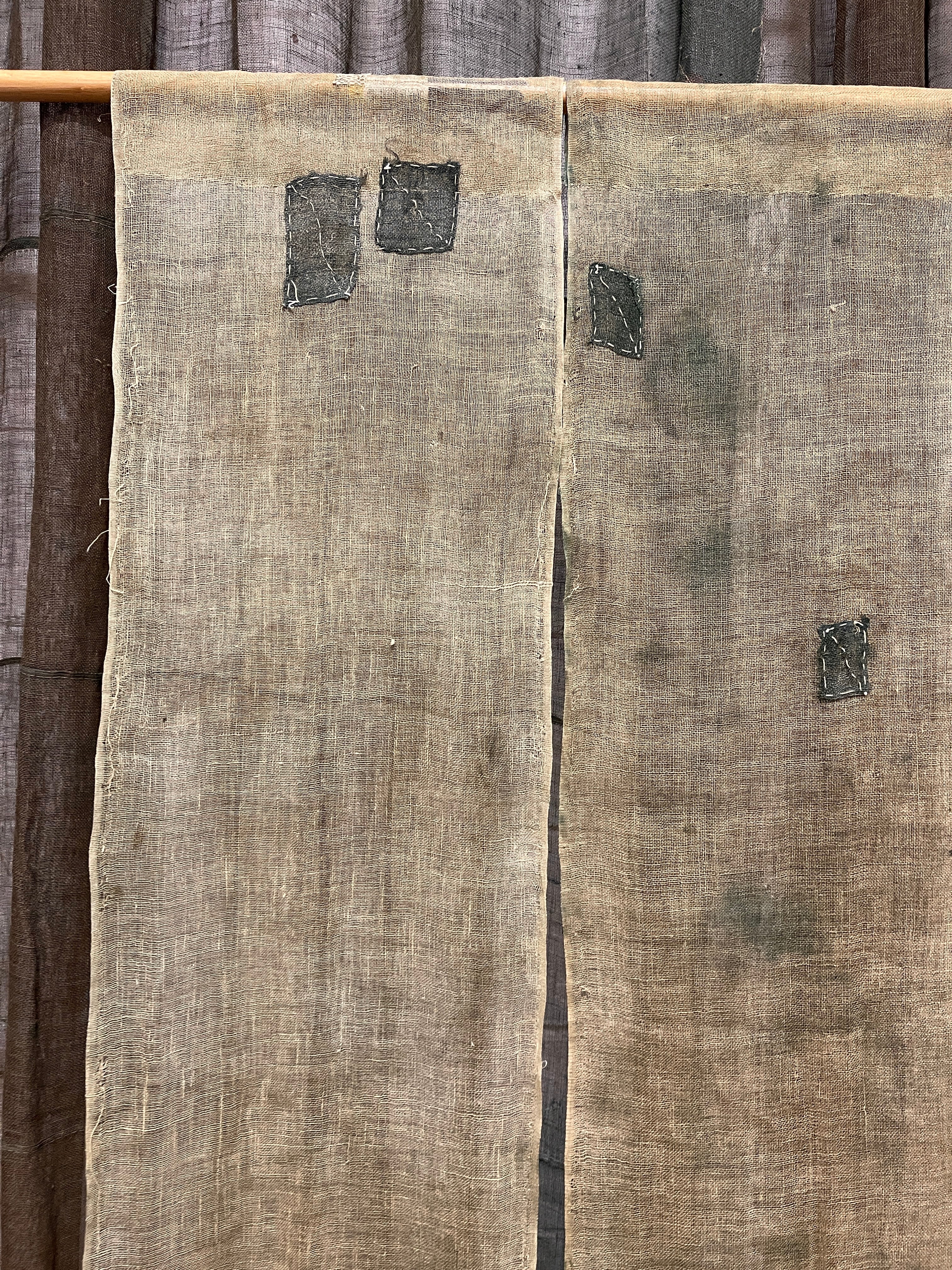 Vintage Japanese Hemp Noren, Panelled Curtain