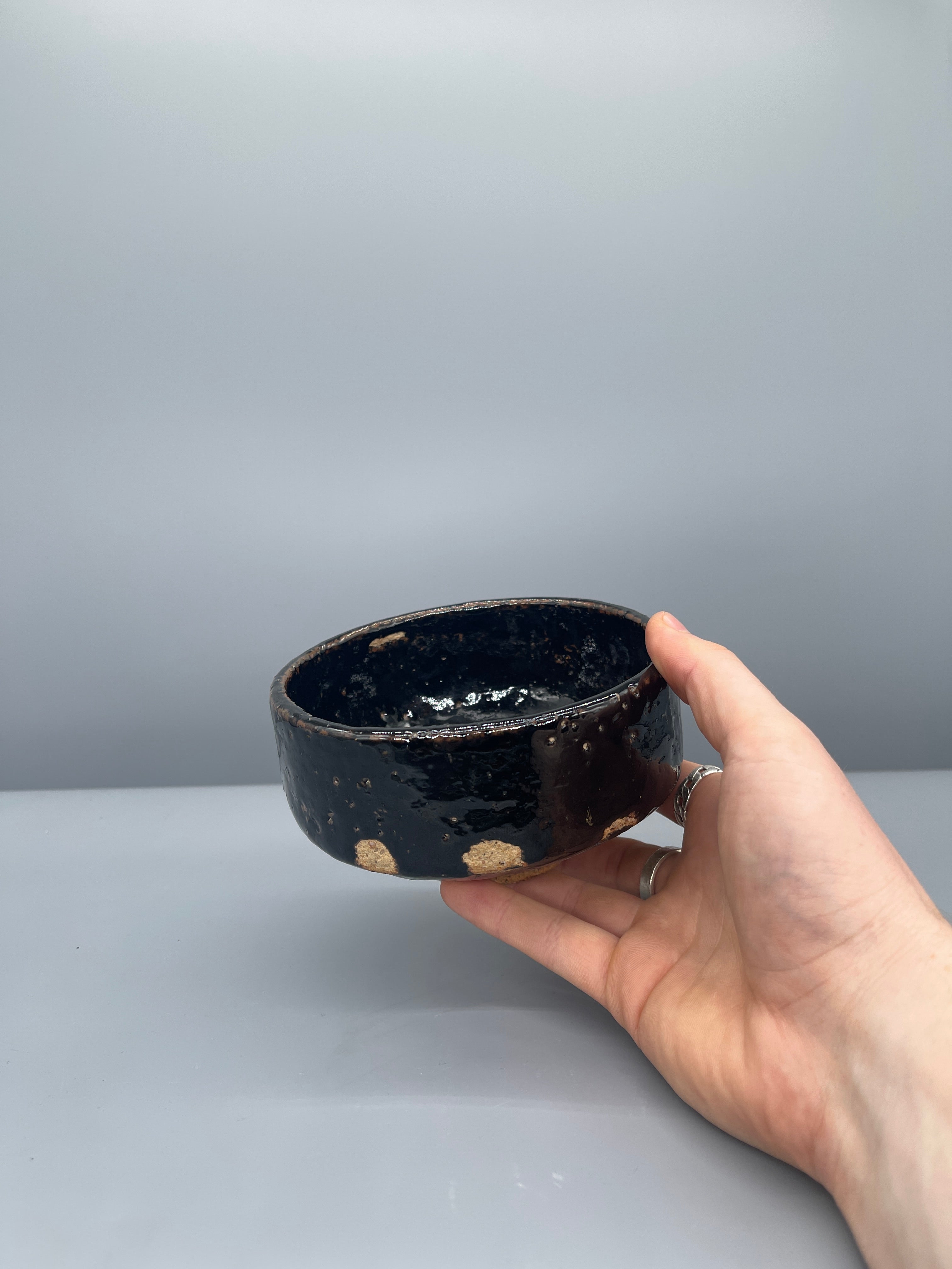 Vintage Japanese Chawan, Tea Bowl - Glossy Black Glaze