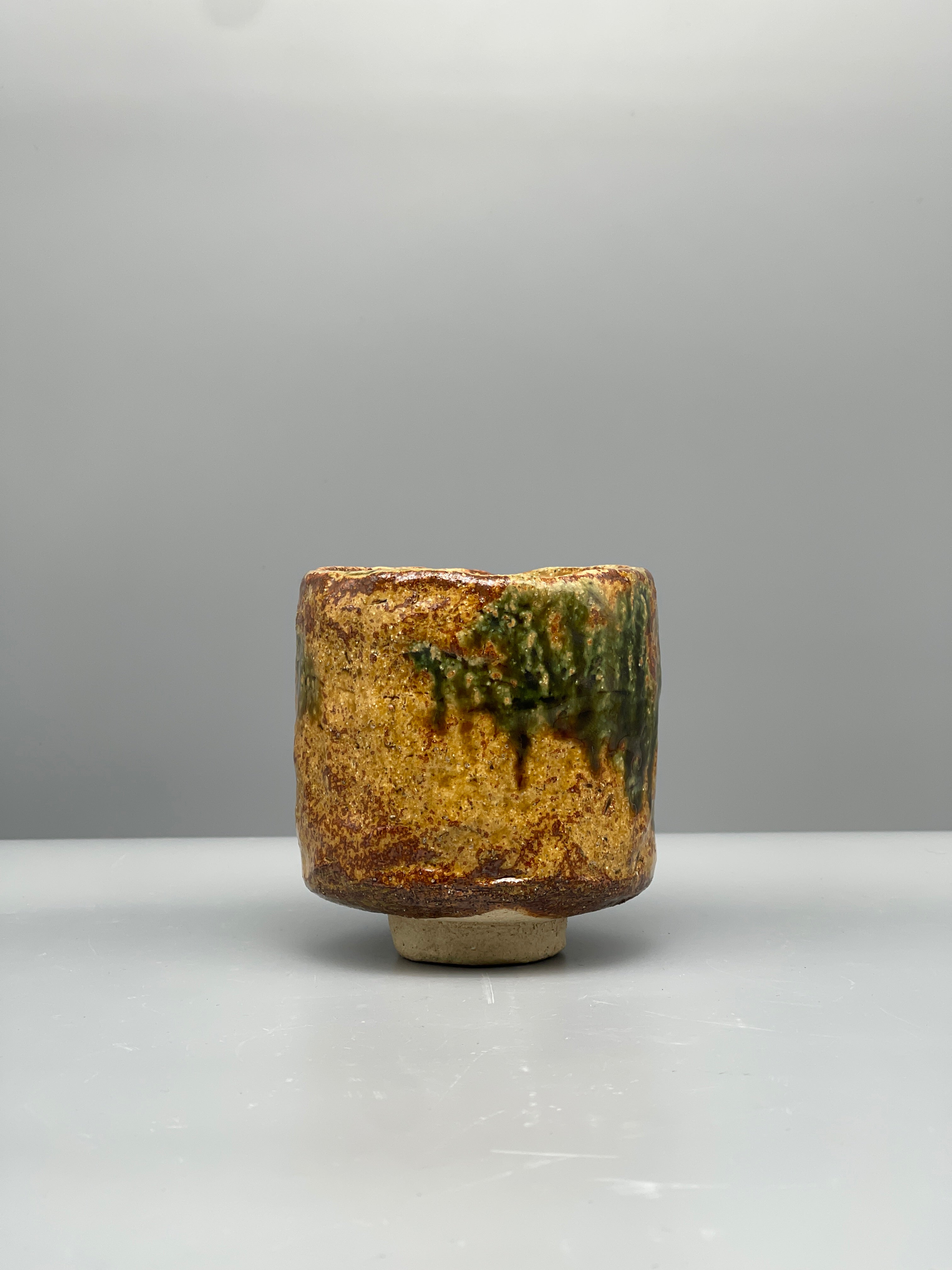 Vintage Japanese Chawan Tea Bowl - Stoneware, Green Ash Glaze