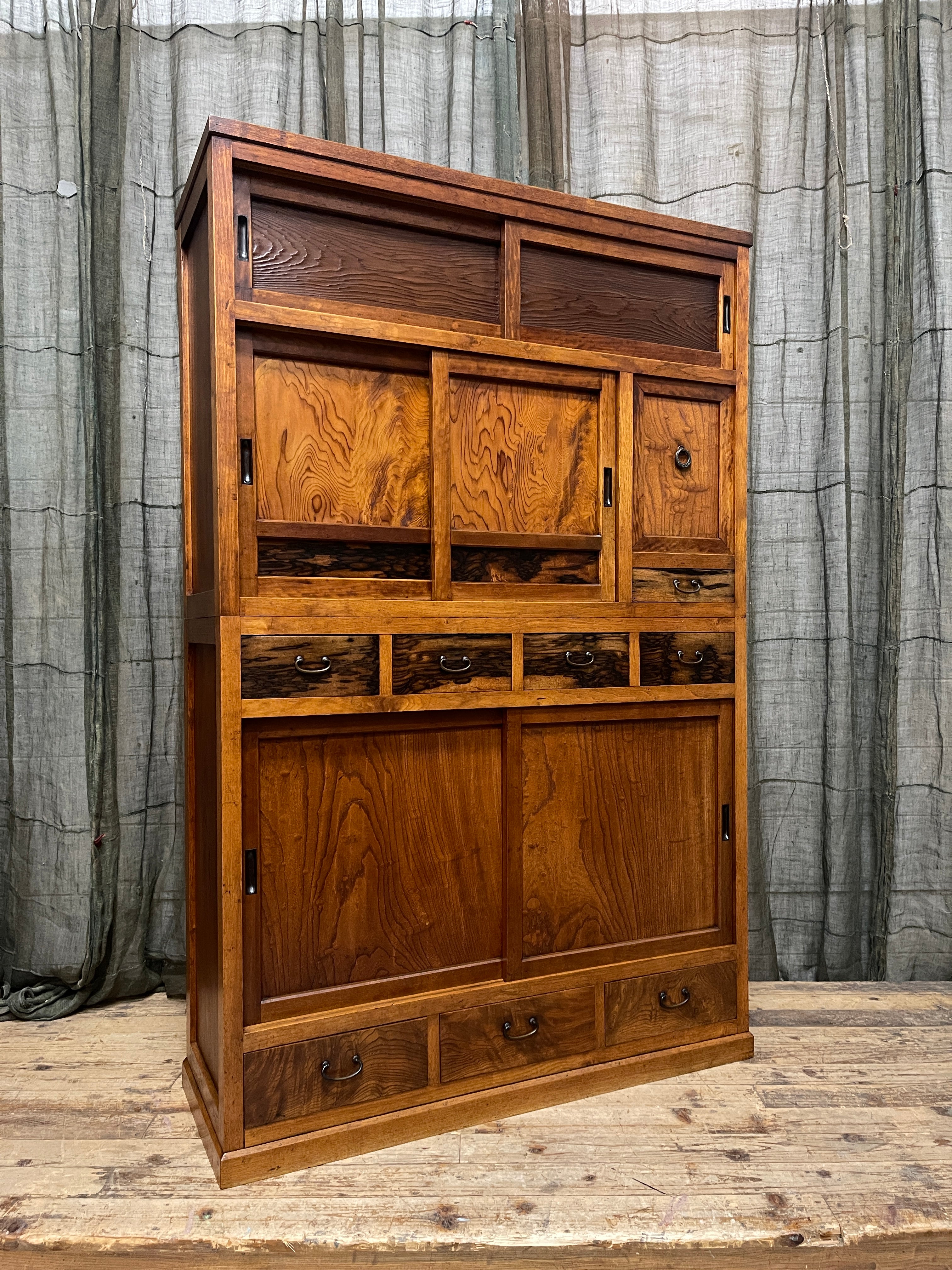 Mizuya, Vintage Japanese Kitchen Cabinet - Cedar, Elm, Persimmon | Taisho, c.1930