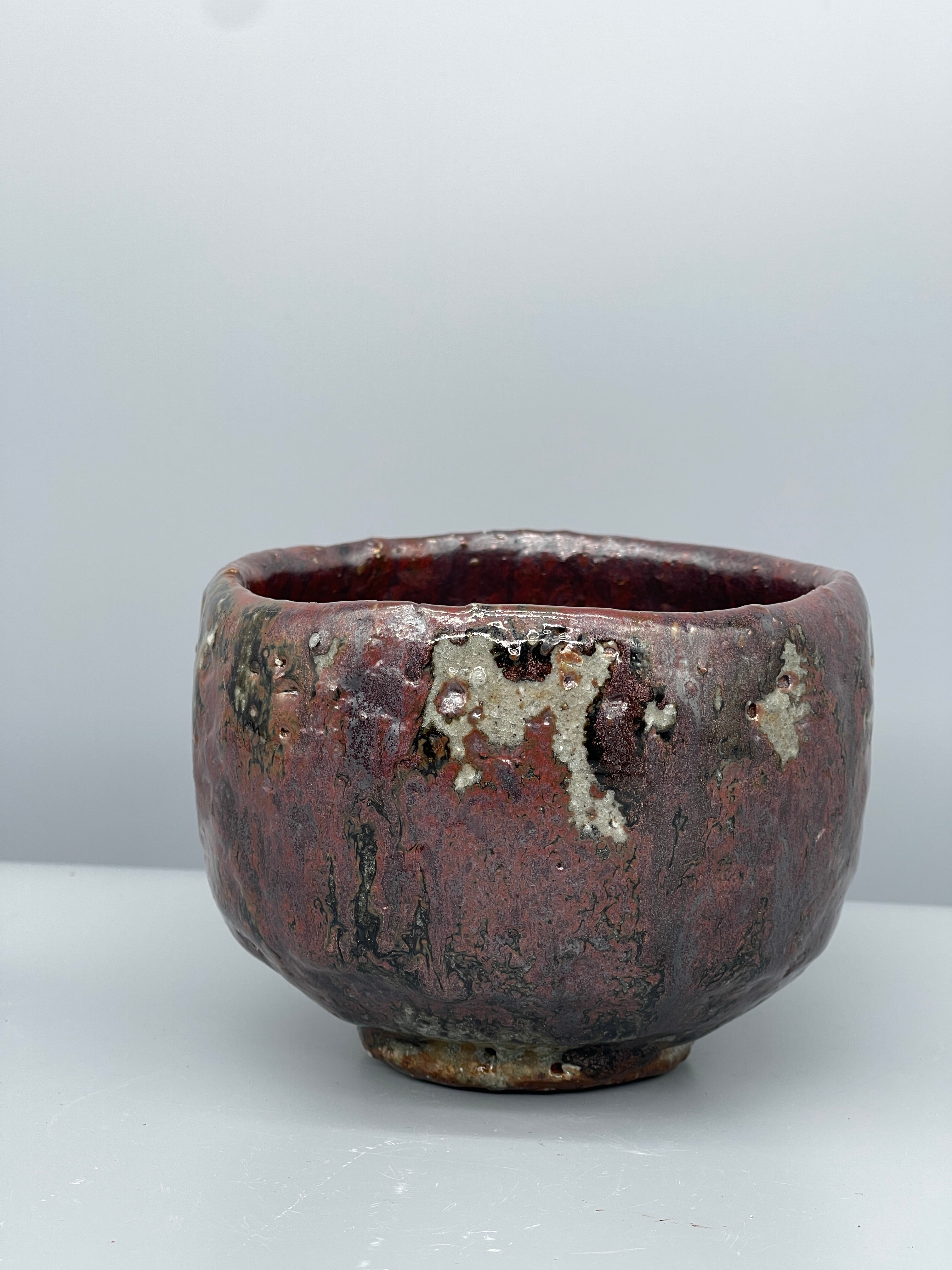 Vintage Japanese Chawan Tea Bowl, Dark Red Glaze