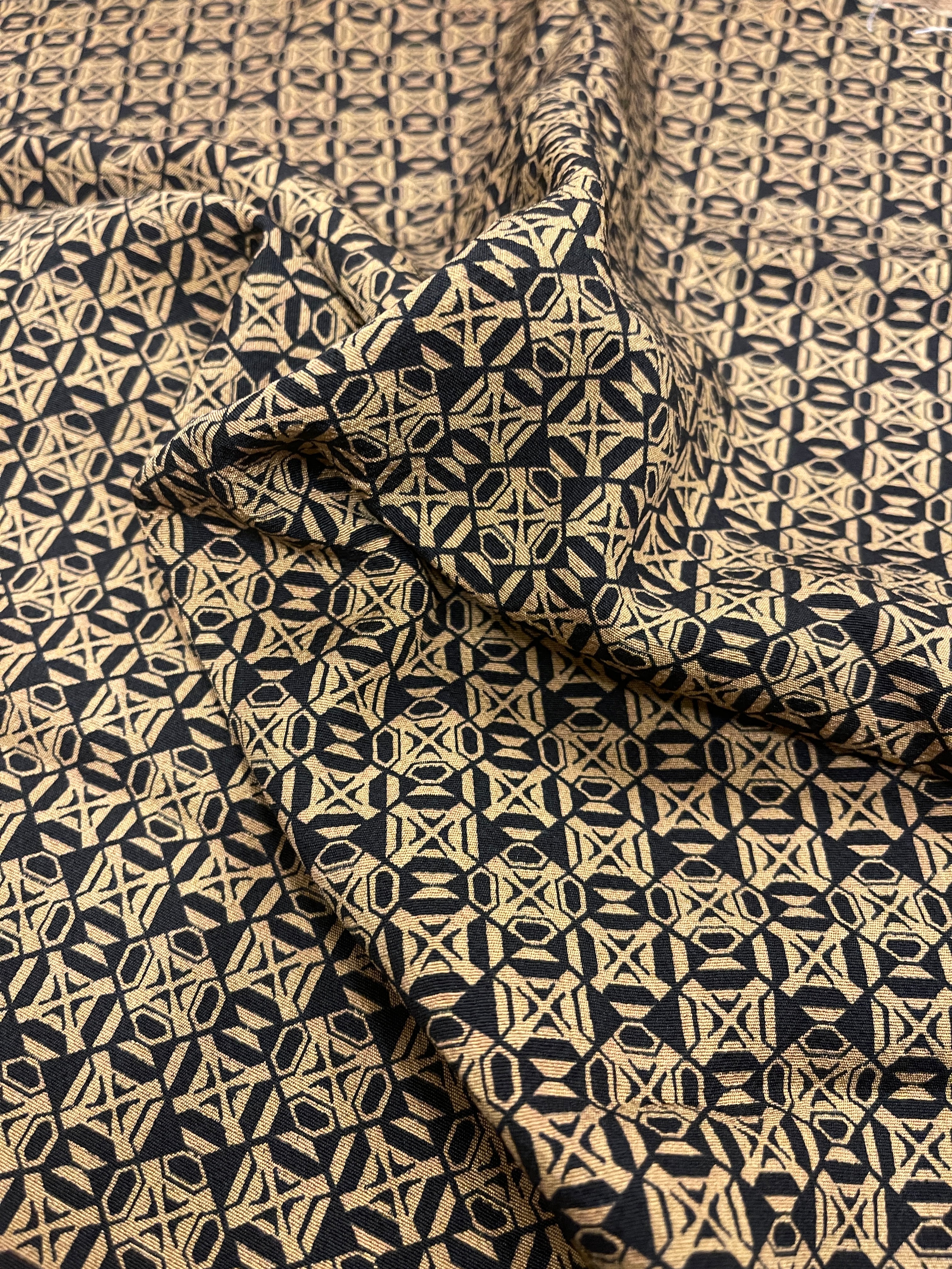 Japanese Silk Black and Gold Geometric Design