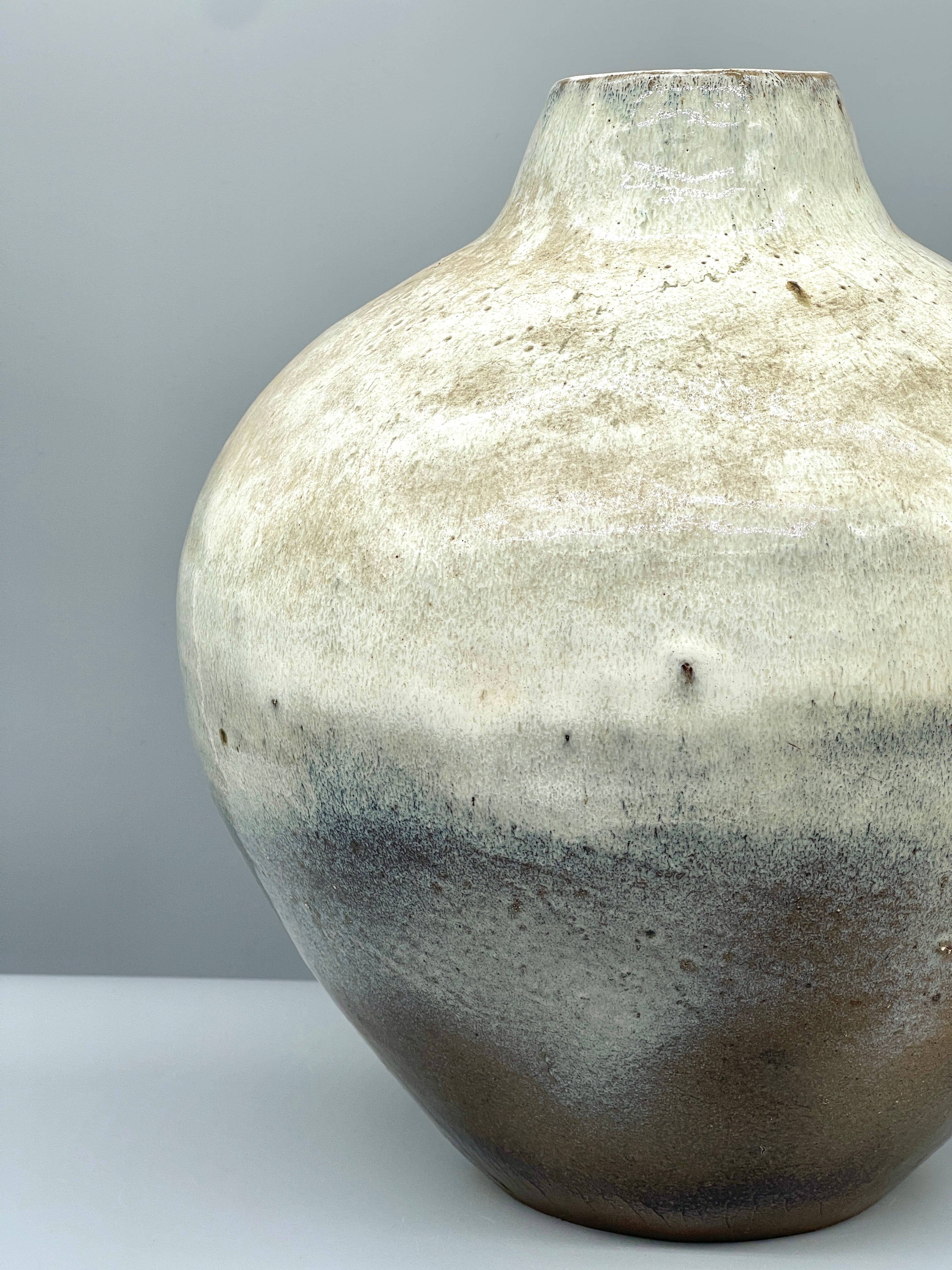 Large Vintage Japanese Ikebana Vase - Blue & White Glaze