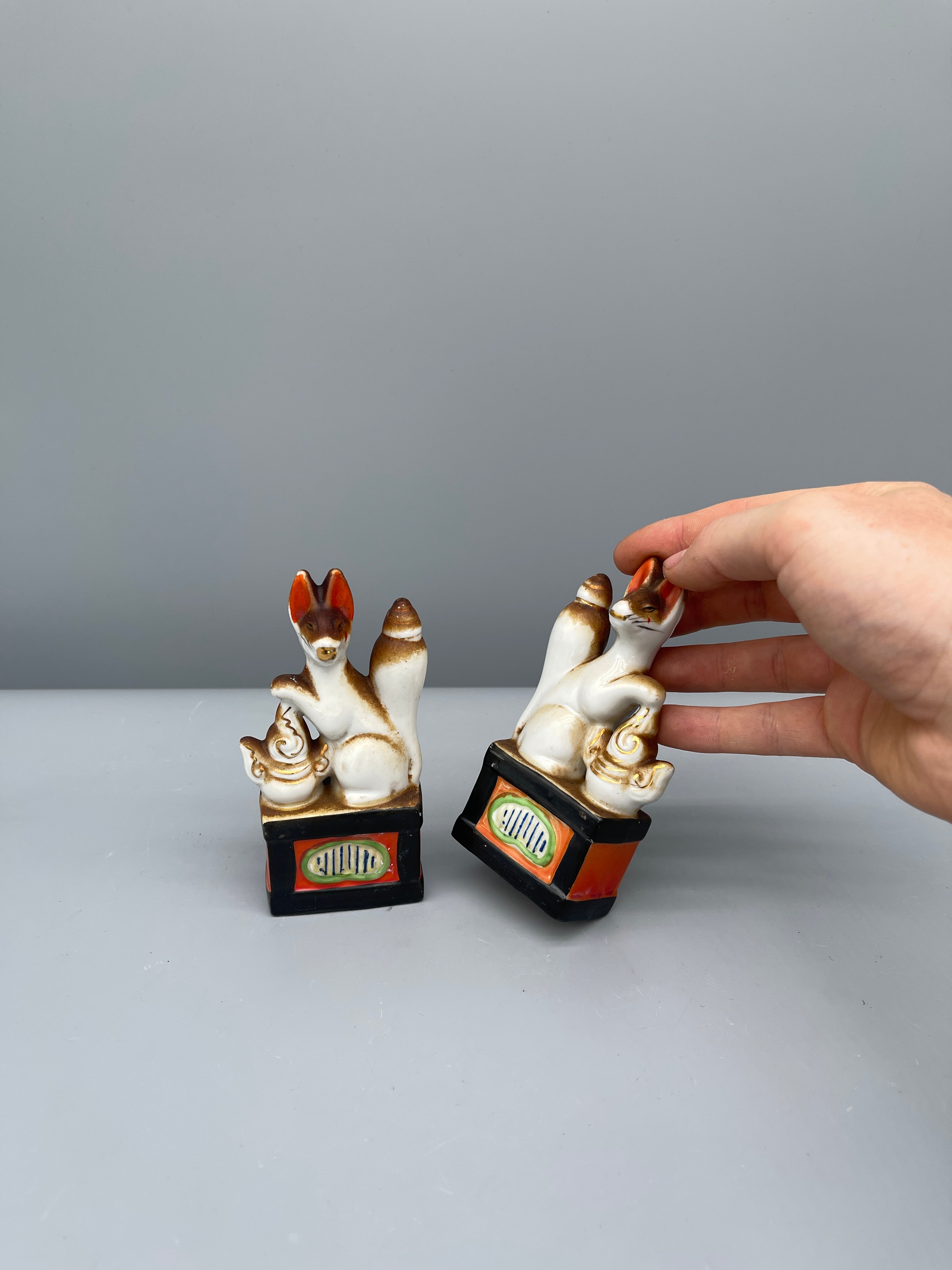 Pair of Vintage Japanese Porcelain Kitsune Statues