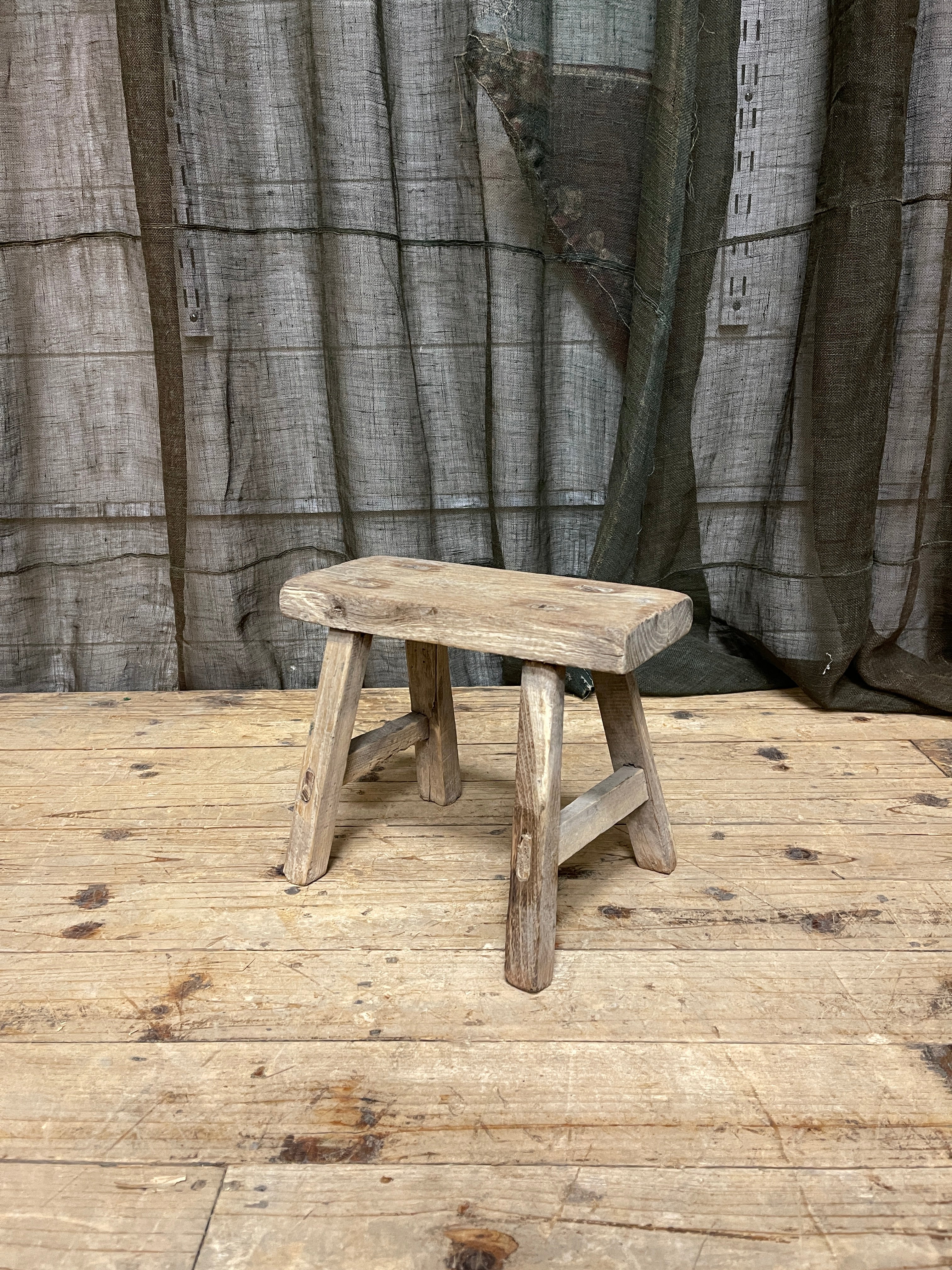 Small Rustic Chinese Stool, Elm