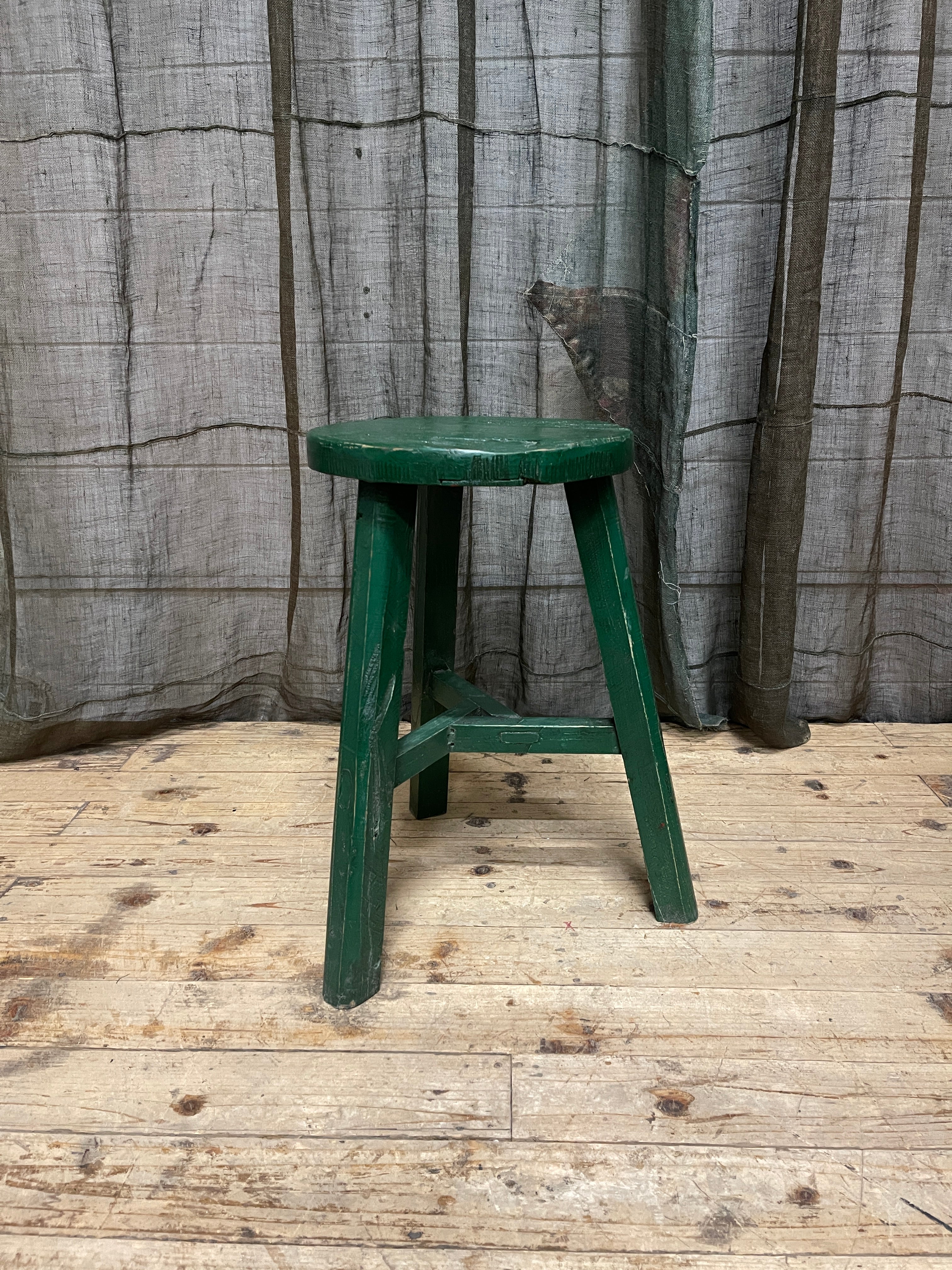 Chinese Provincial Elm Stool - Green