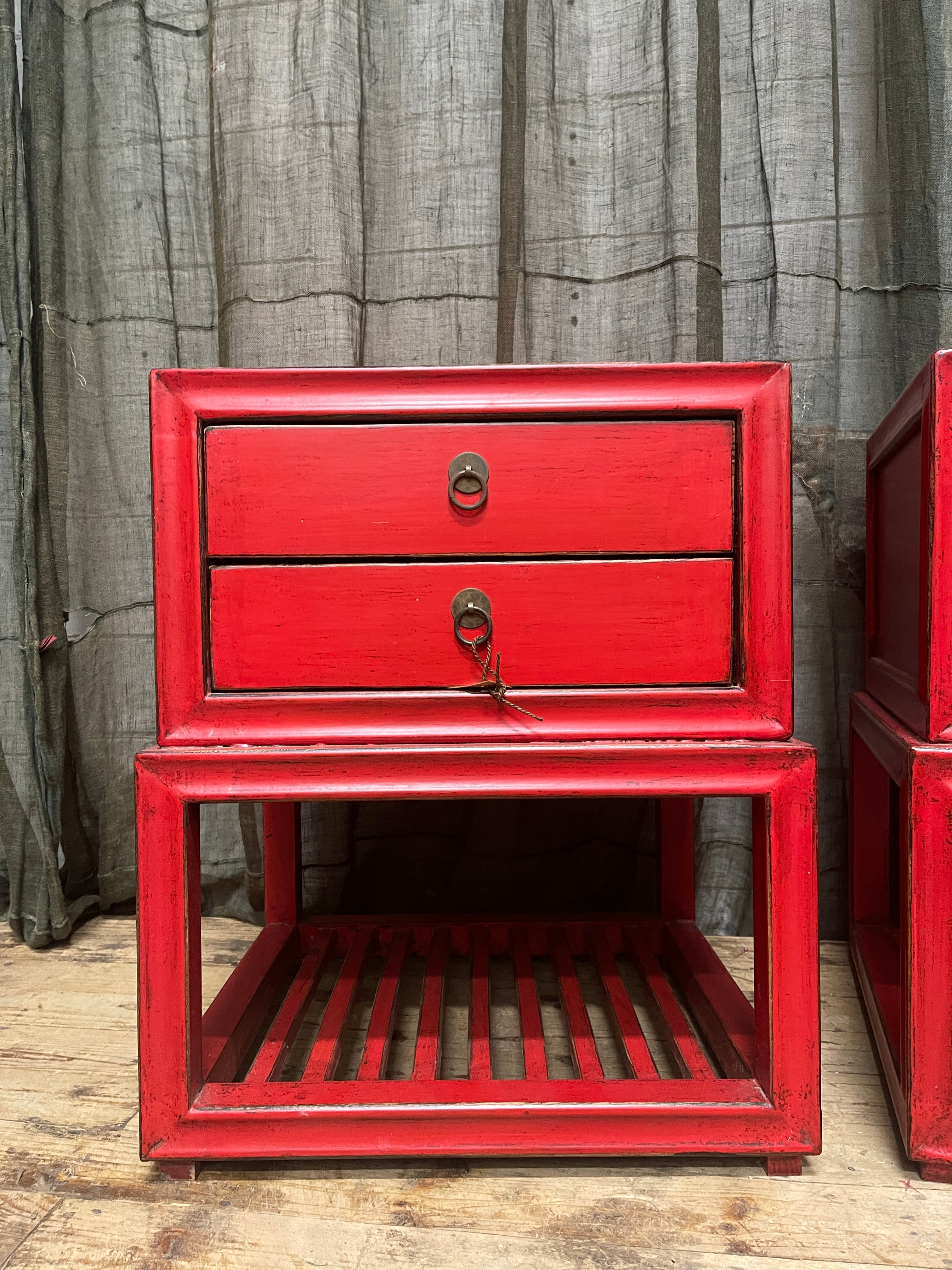 Contemporary Chinese Red Lacquered Side Cabinet