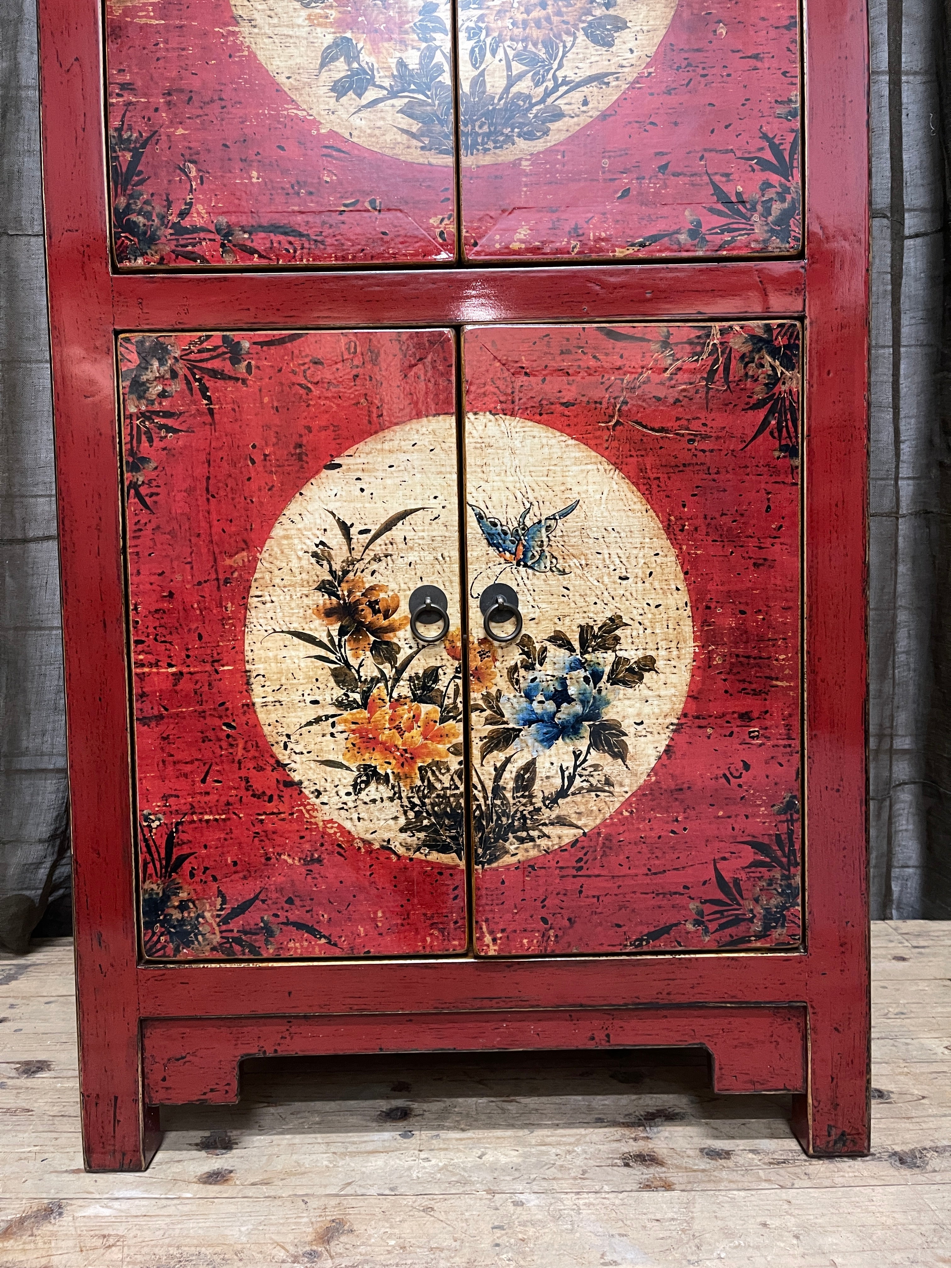 Provincial Style Chinese Red Lacquered Cabinet