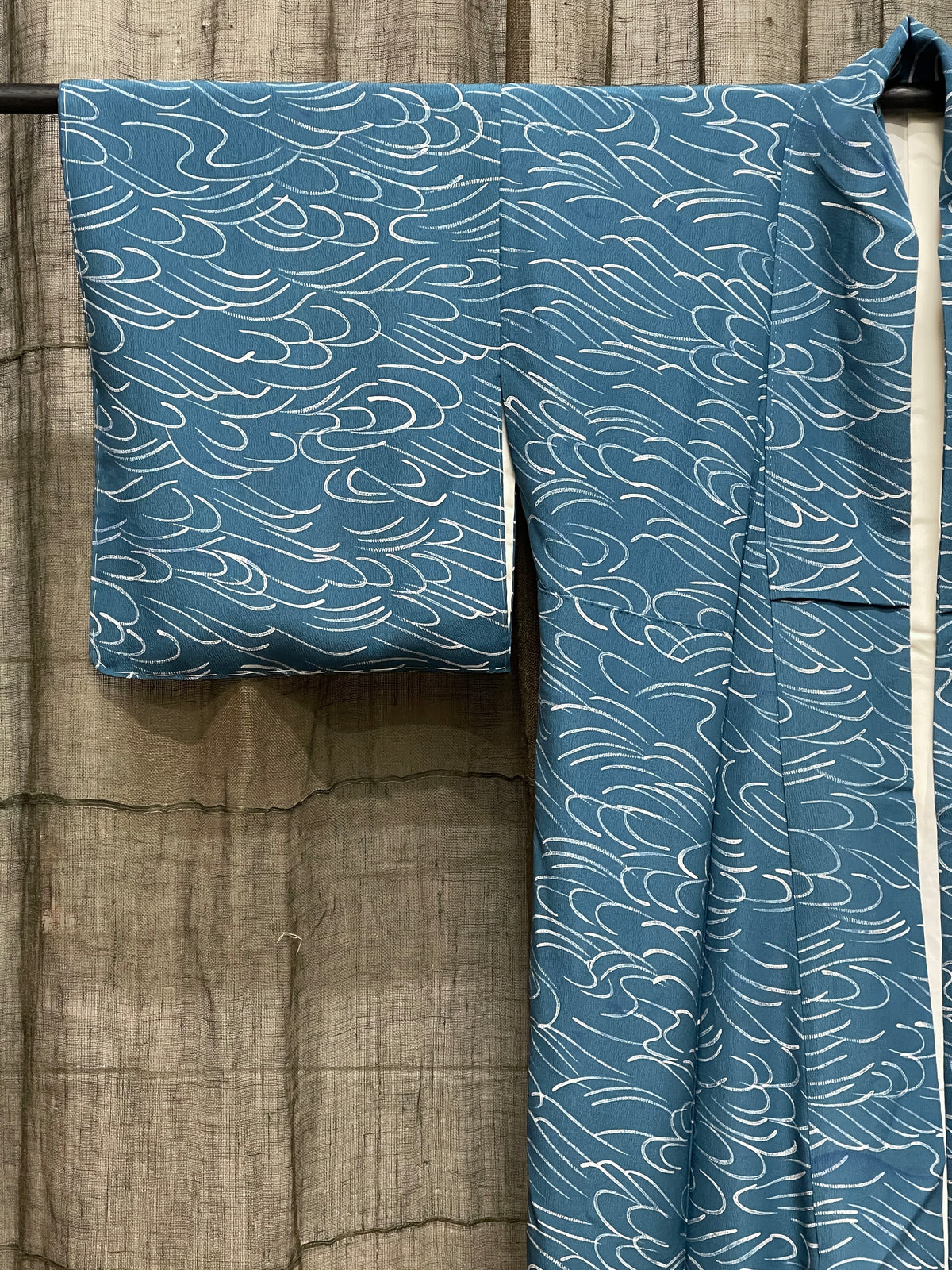 Vintage Japanese Silk Kimono, Wave Swirl Pattern