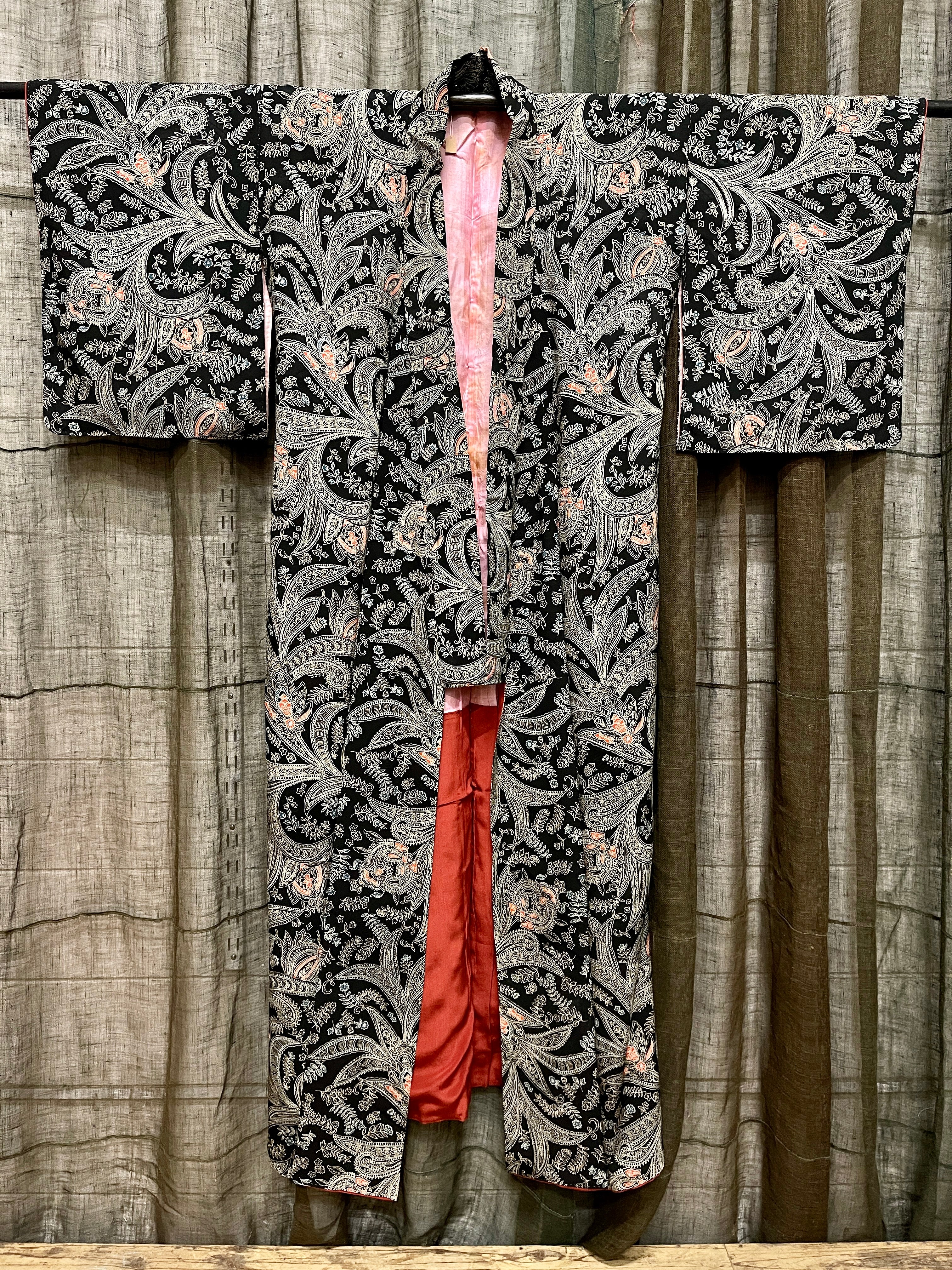 Vintage Japanese Black Silk Kimono | Paisley