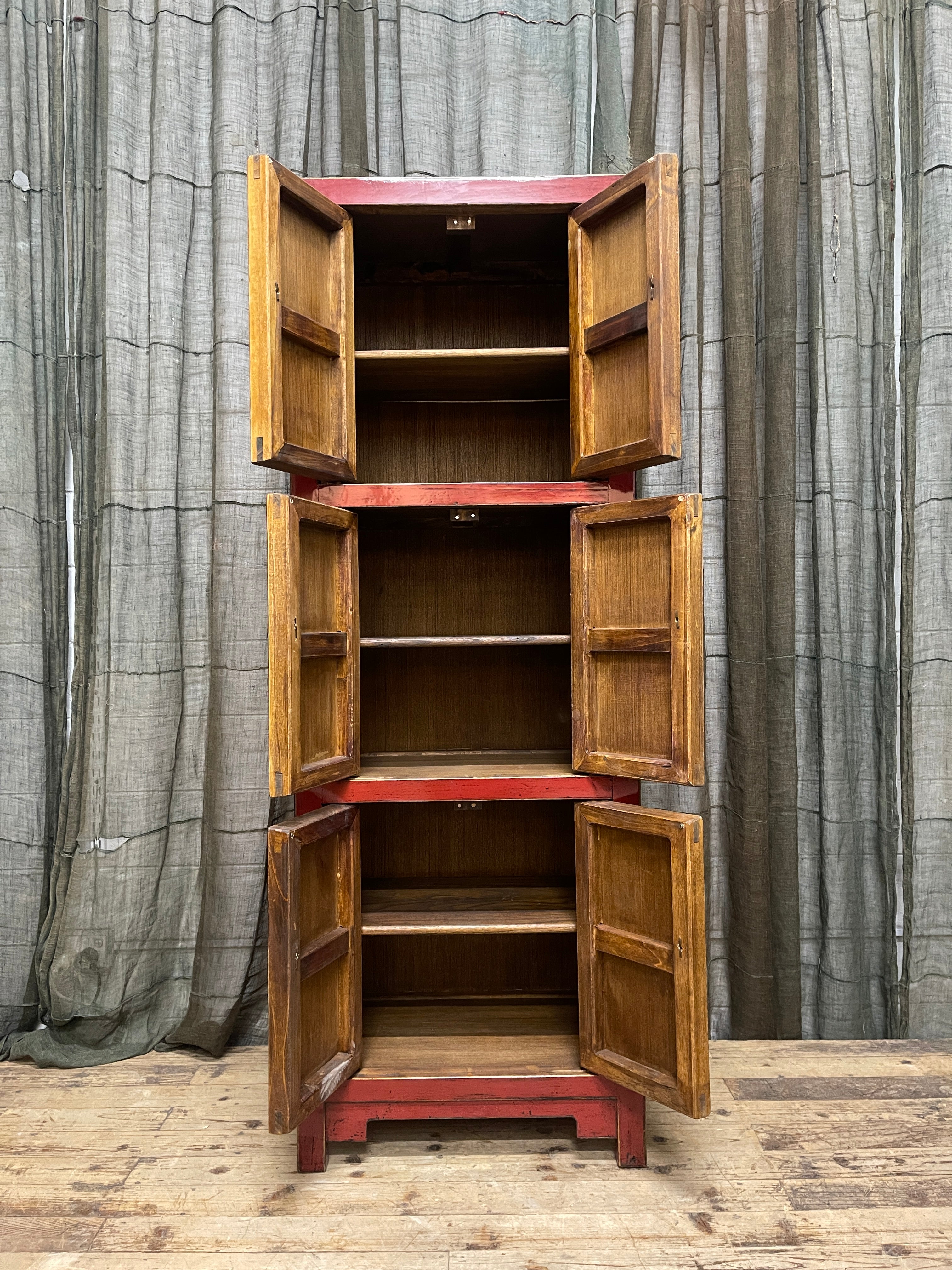 Provincial Style Chinese Red Lacquered Cabinet
