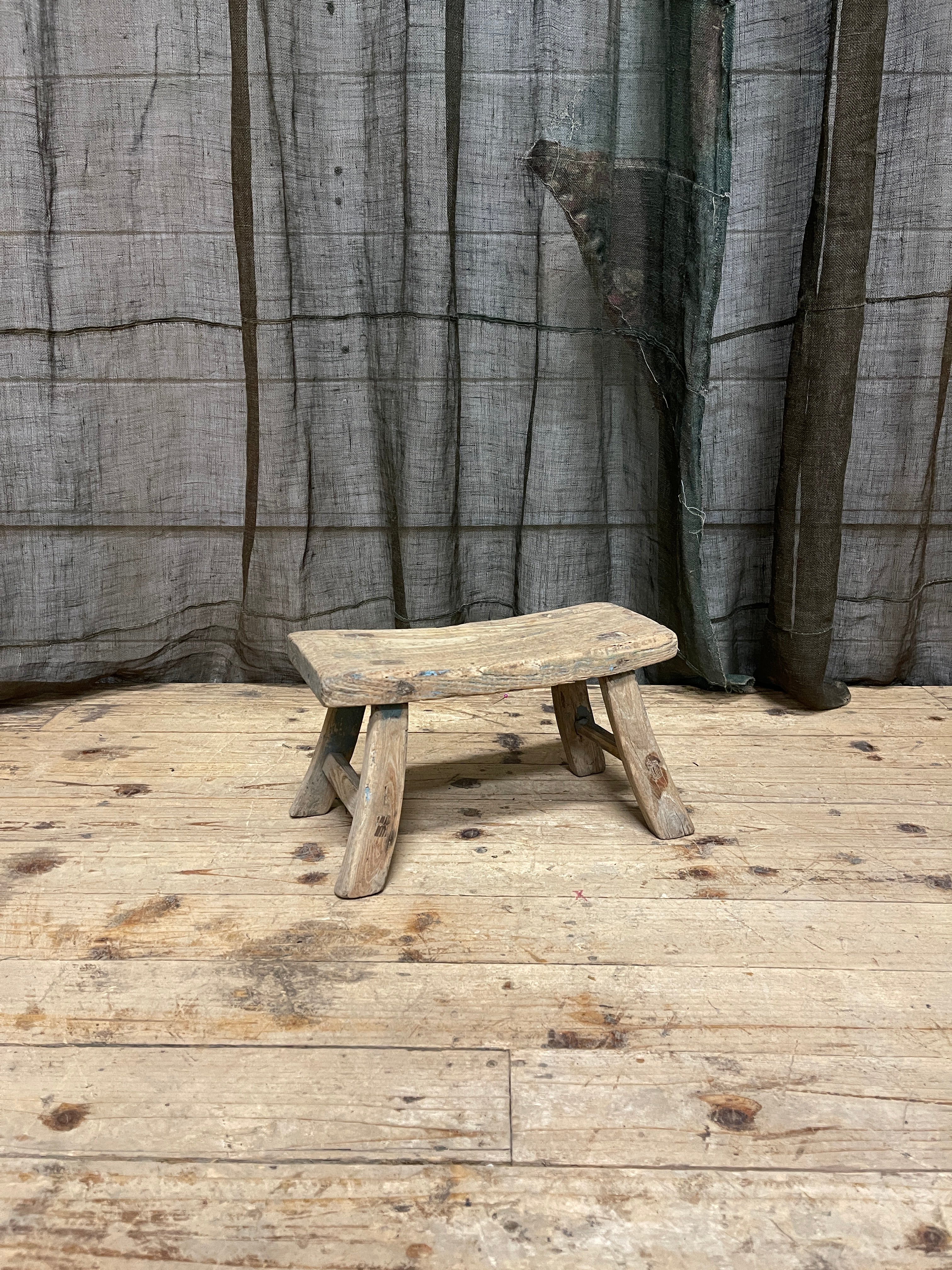 Mini Antique Chinese Provincial Stool, Elm