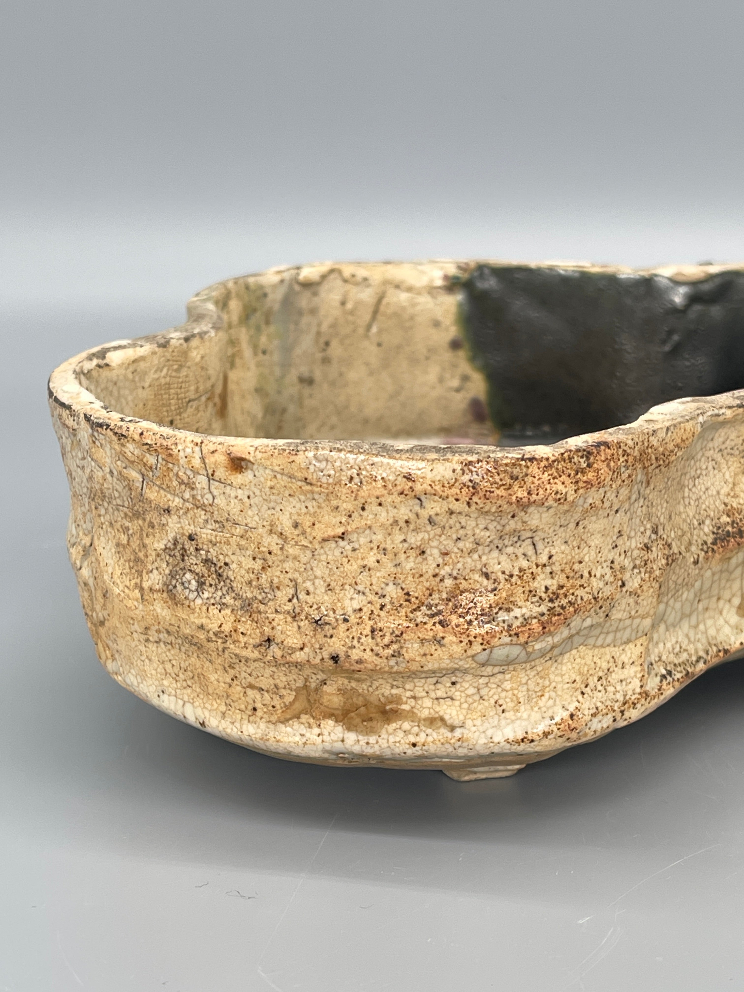Antique Japanese Oribe Style Lidded Sweets Bowl