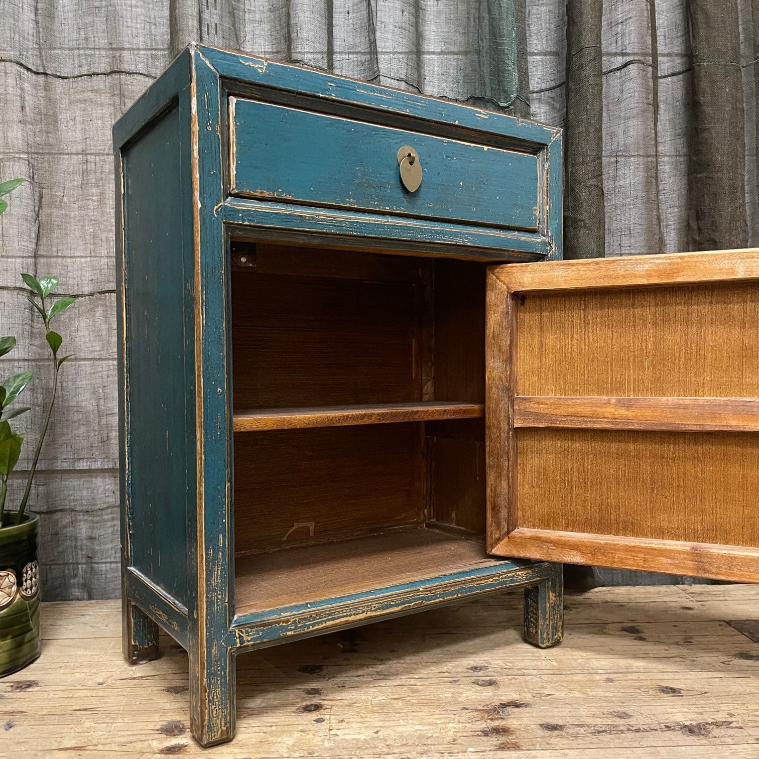 Provincial Style Chinese Blue Lacquered Side Cabinet