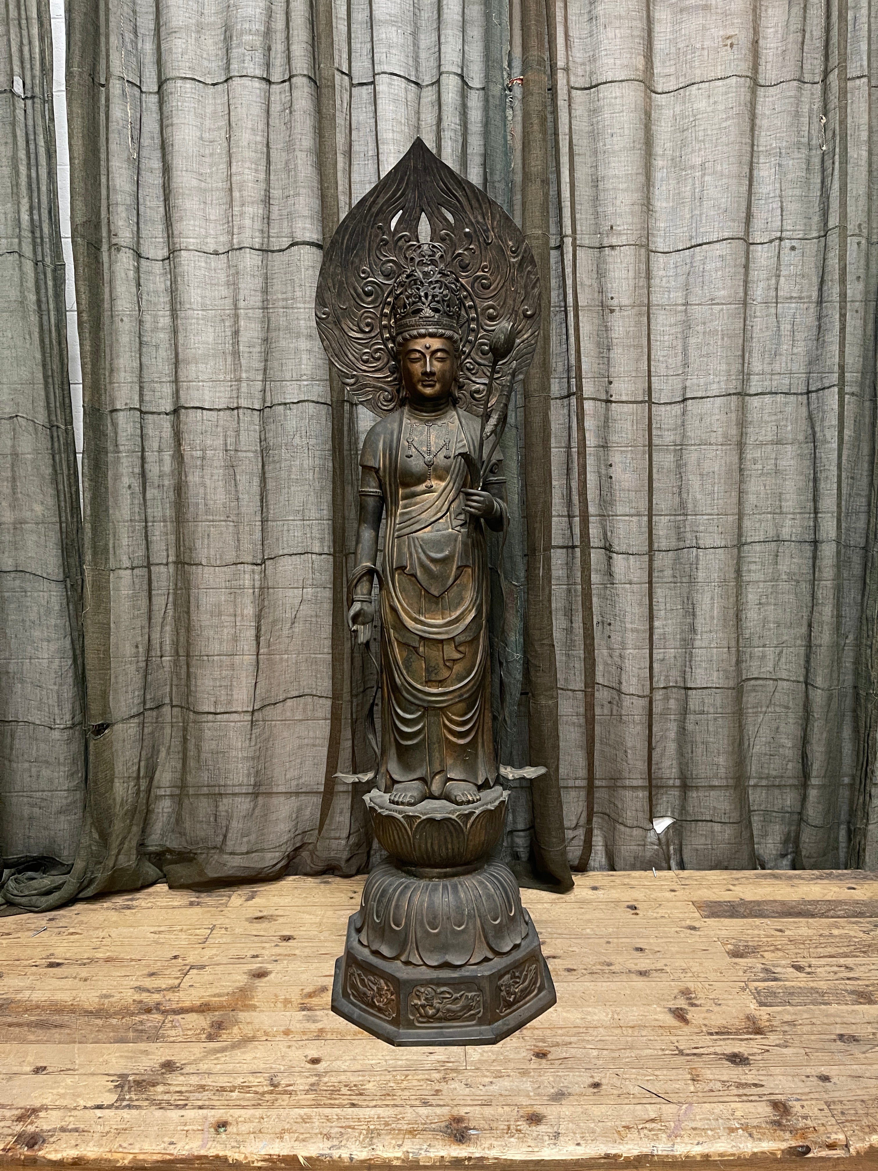 Vintage Japanese Kannon-Bosatsu Statue - Bronze | Mid-Century