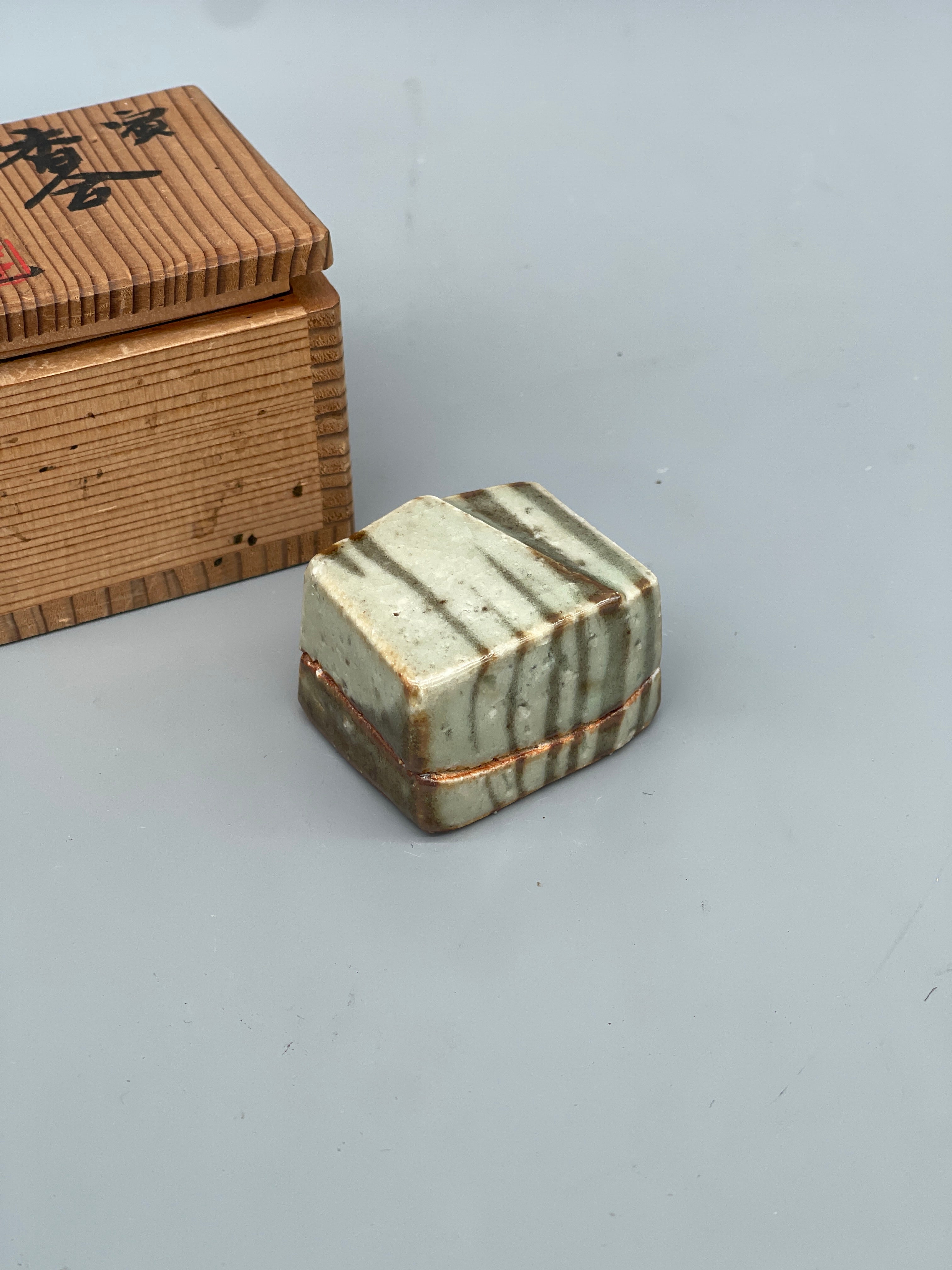 Vintage Japanese Green Glaze Kogo, Incense Container