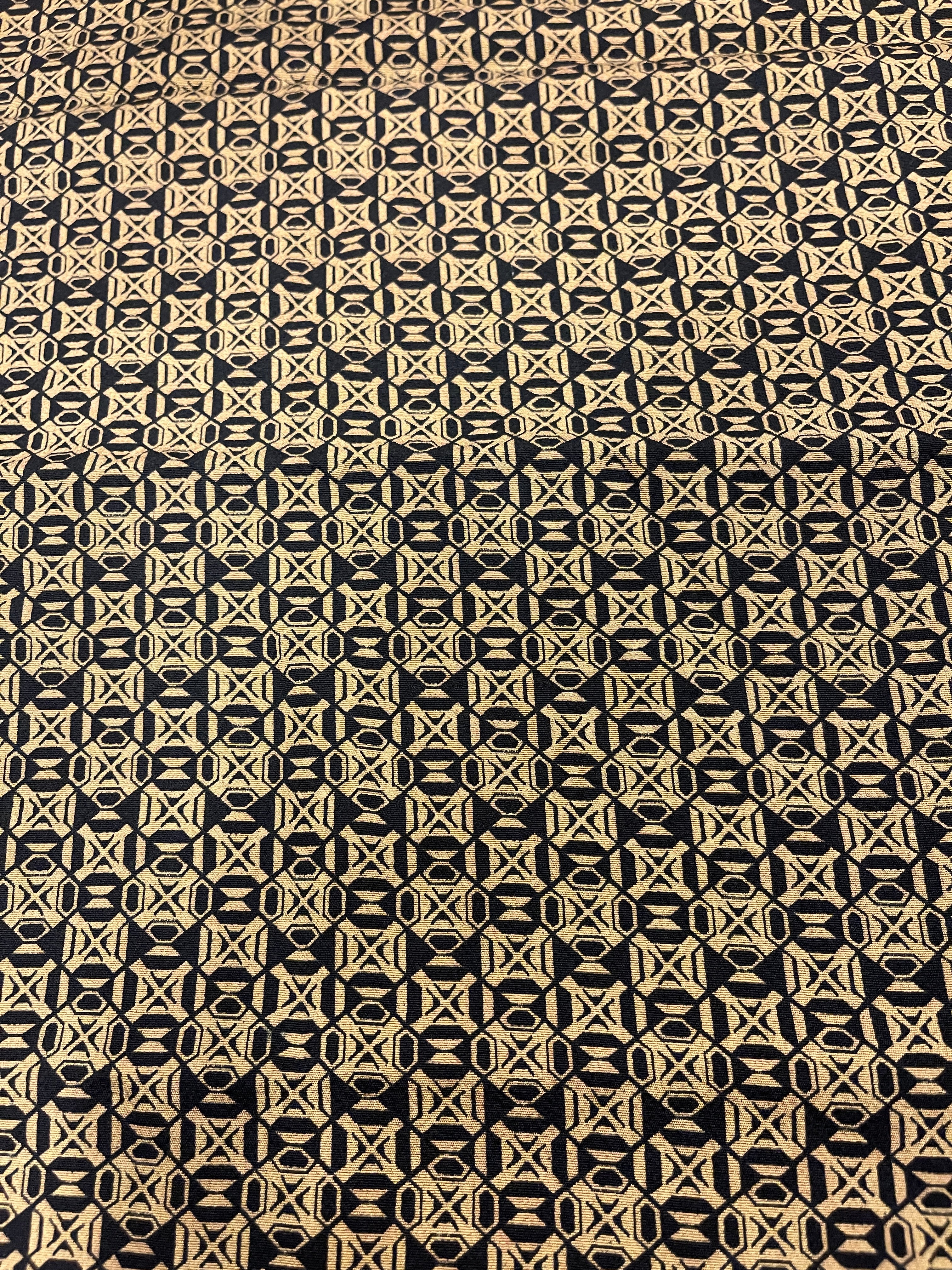 Japanese Silk Black and Gold Geometric Design