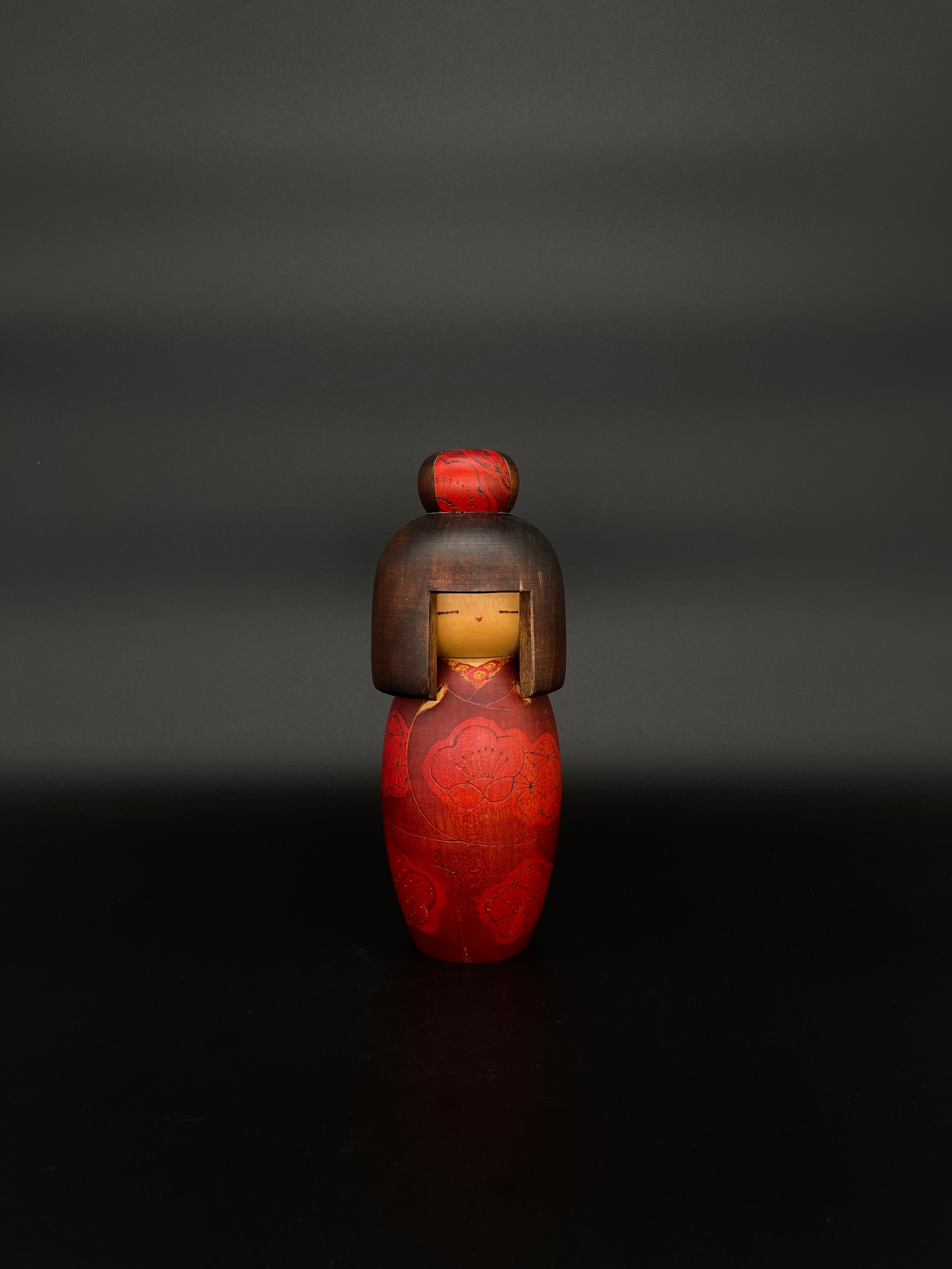 Vintage Japanese Kokeshi Doll with Red Blossom Kimono